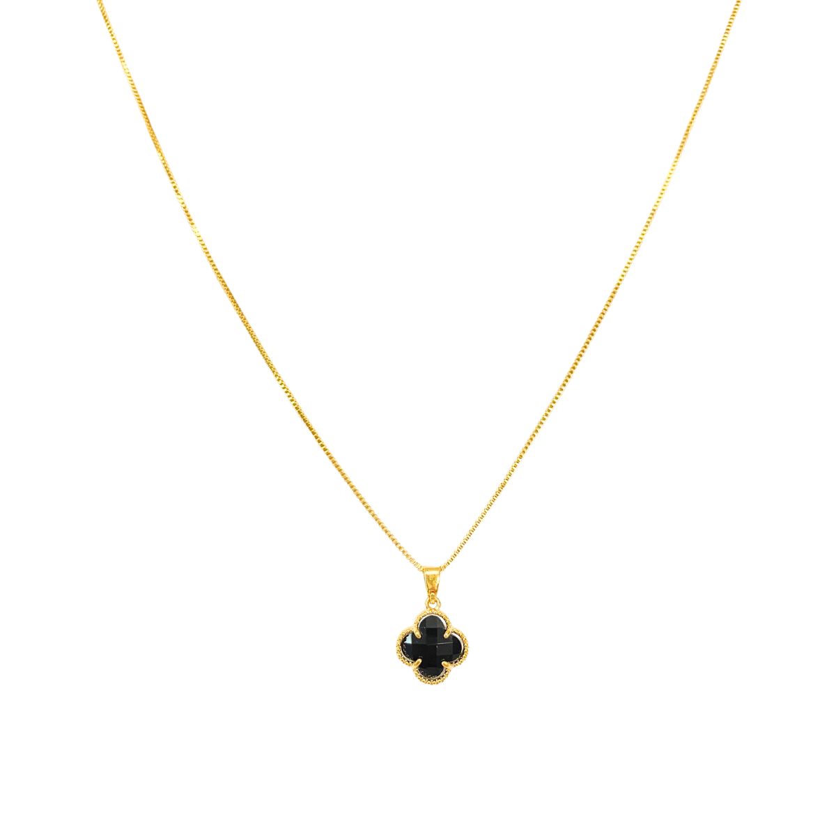 GARGANTILHA VENEZIANA + PINGENTE TREVO DE 4 FOLHAS PRETO MODELO VIRGINIA