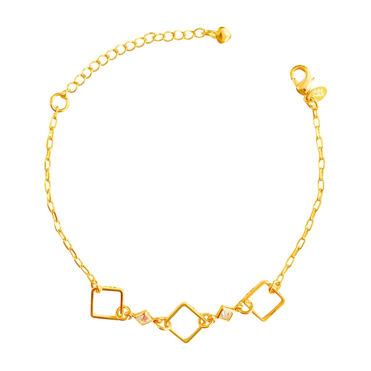 PULSEIRA ELOS COM 3 LOSANGOS VAZADOS LISOS E 2 LOSANGOS CRAVEJADO CRISTAL