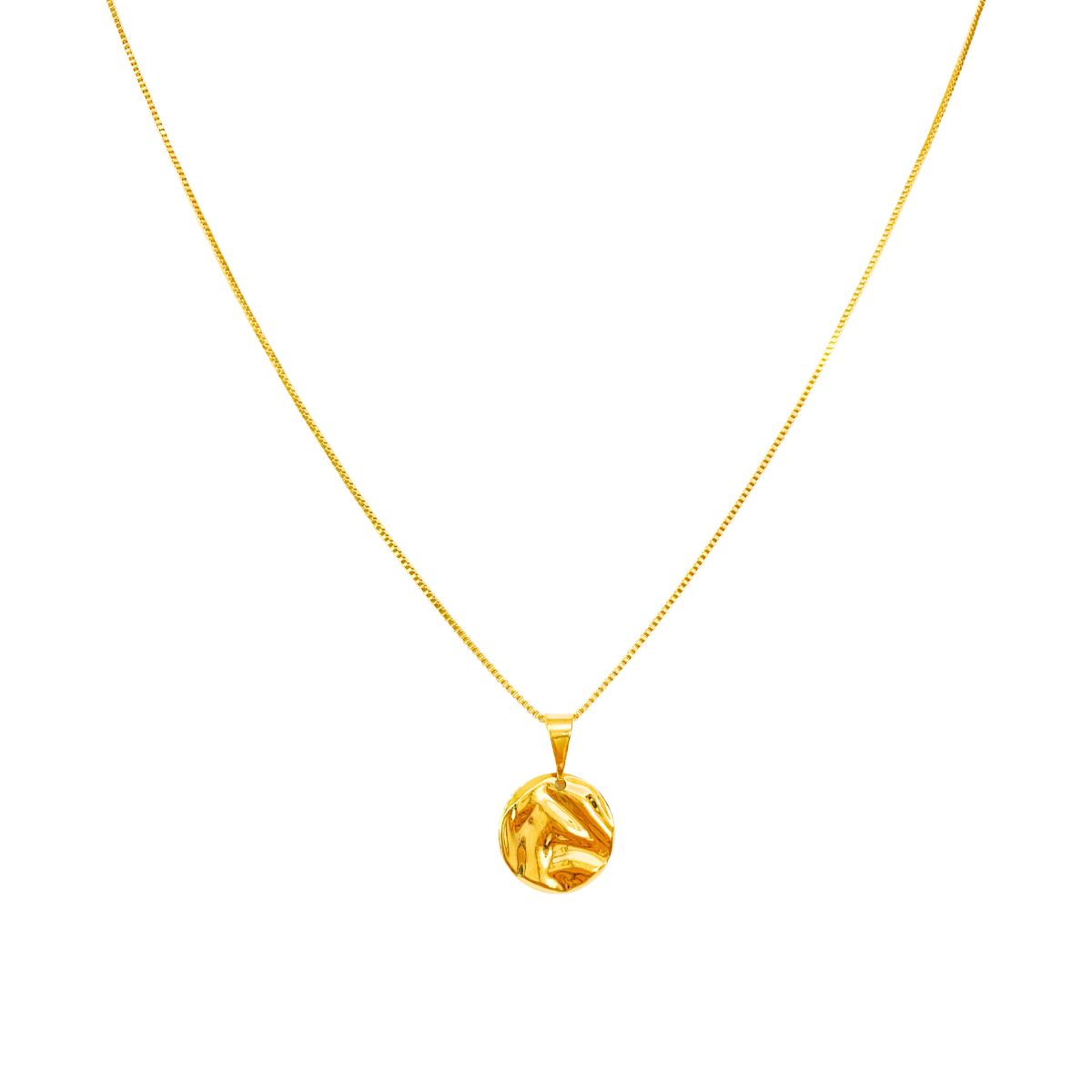 GARGANTILHA VENEZIANA + PINGENTE DE CIRCULO DE CHAPA AMASSADA 13MM