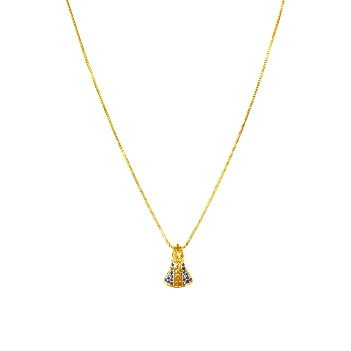 GARGANTILHA VENEZIANA + PINGENTE NOSSA SENHORA APARECIDA  MANTO AZUL COM DETALHE REZANDO