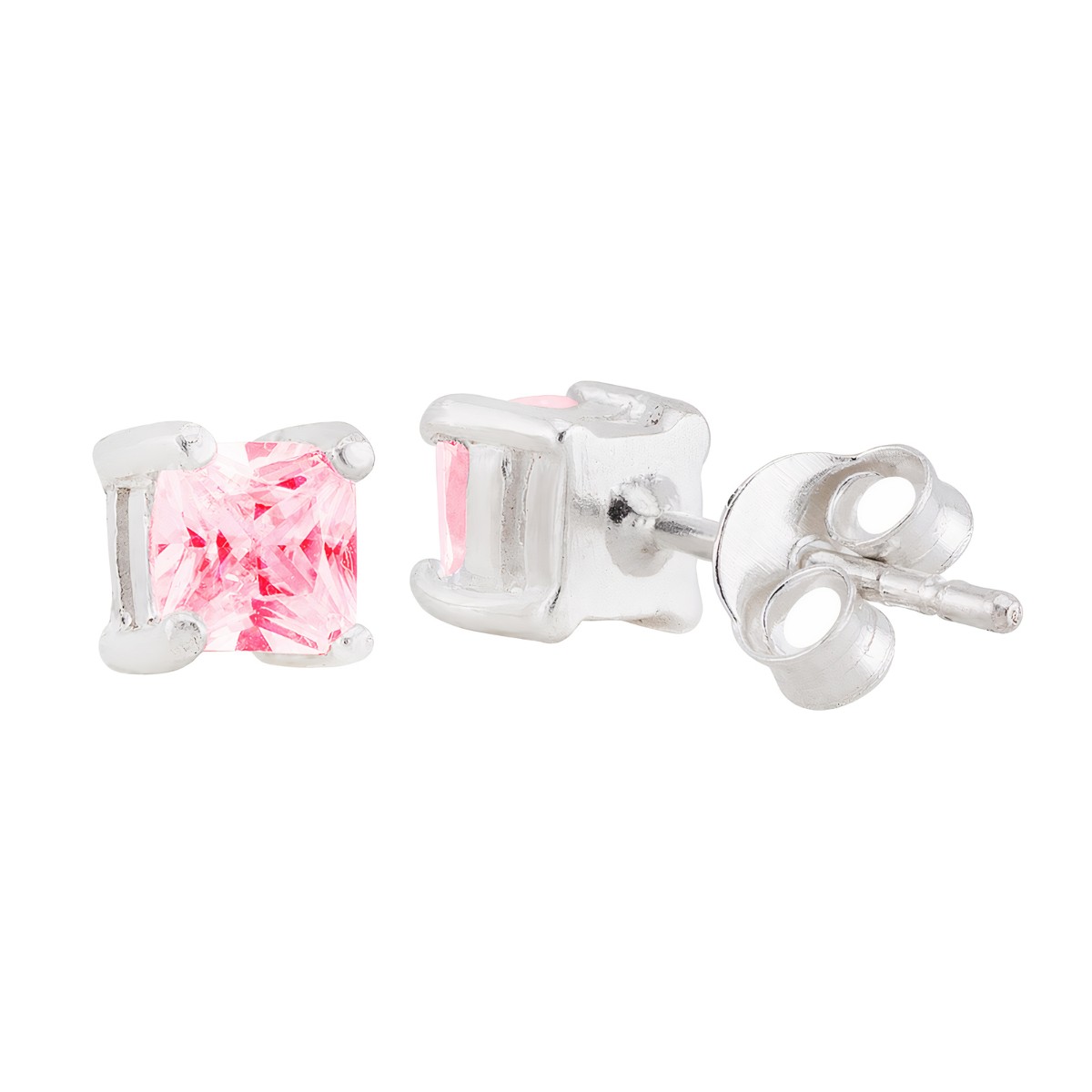 BRINCO PEQUENO P925 QUADRADO COM ZIRCONIA ROSA
