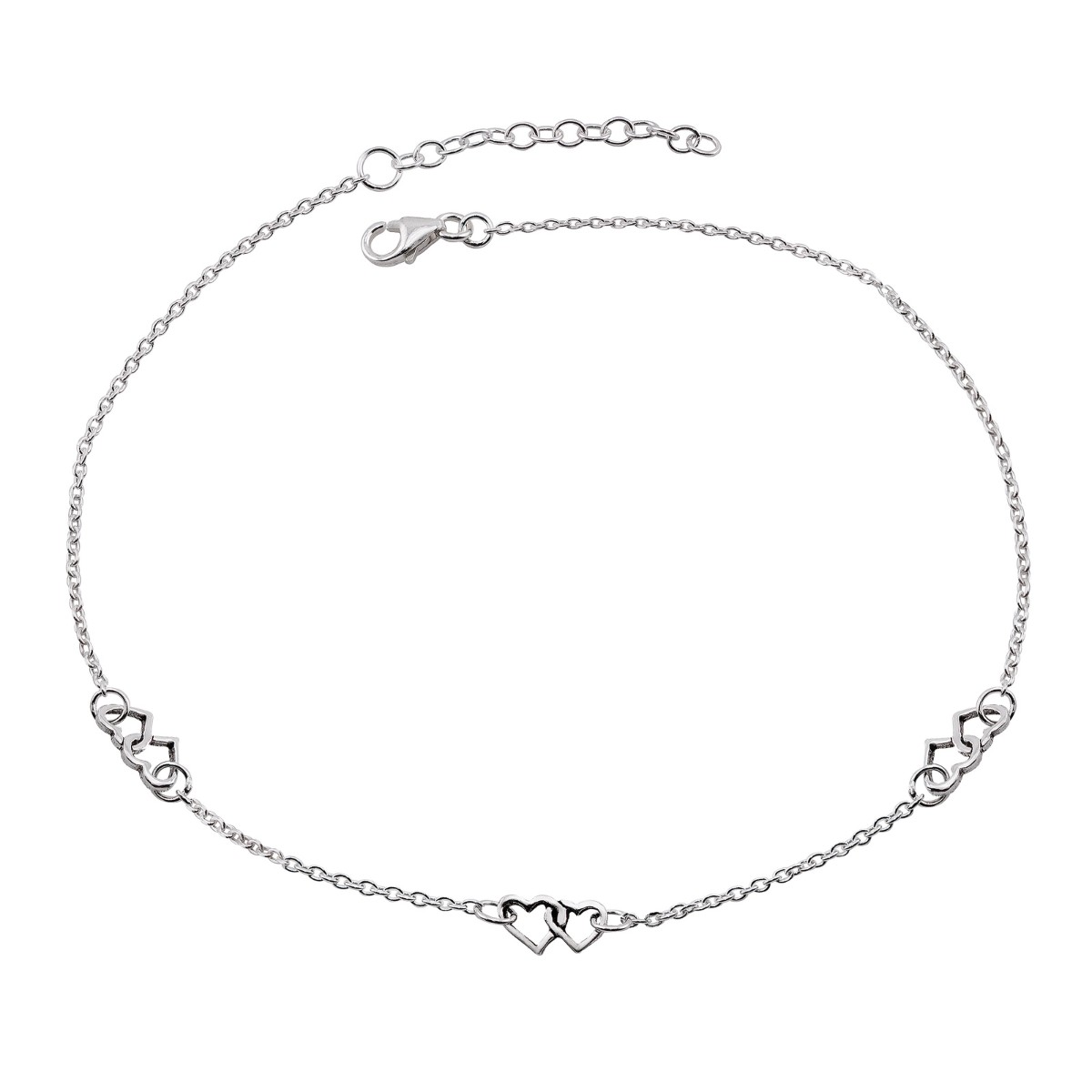 TORNOZELEIRA P925 DOIS CORAÇAO VAZADO LISO 23CM+3CM EXTENSOR