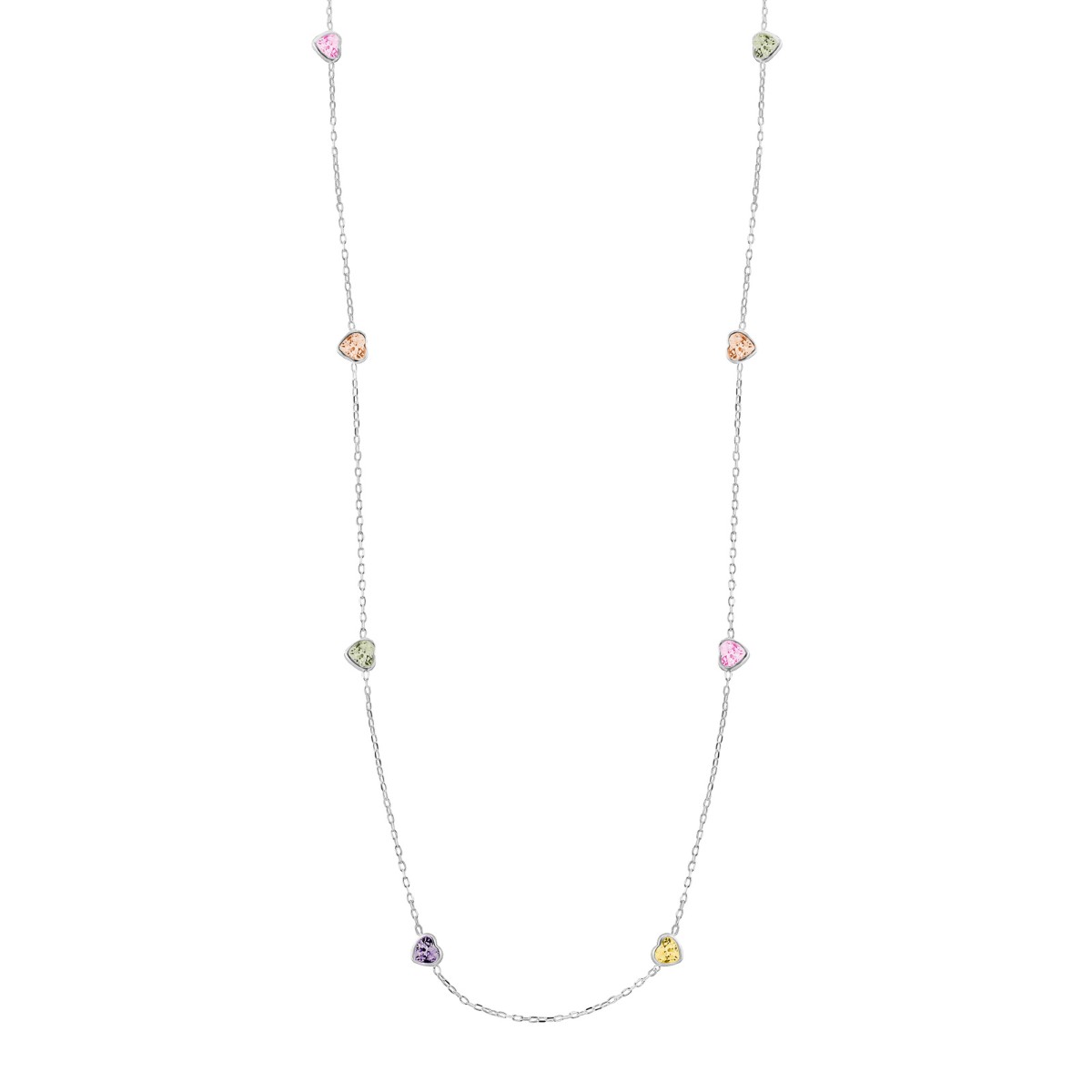 GARGANTILHA P925 CORAÇAO 4MM ZIRCONIA COLORIDA 40CM+EXTENSOR 5CM