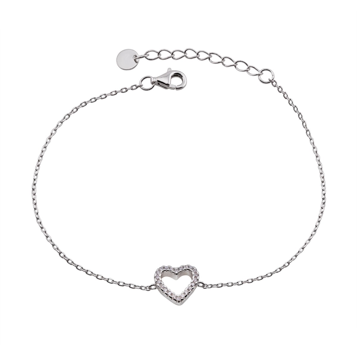 PULSEIRA P925 ENVELHECIDA CORAÇAO CRAVEJADO CRISTAL 17CM + 4CM EXTENSOR