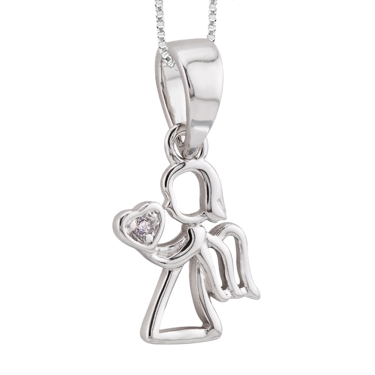 GARGANTILHA P925 VENEZIANA + PINGENTE ANJO COM CORAÇAO NA MÃO