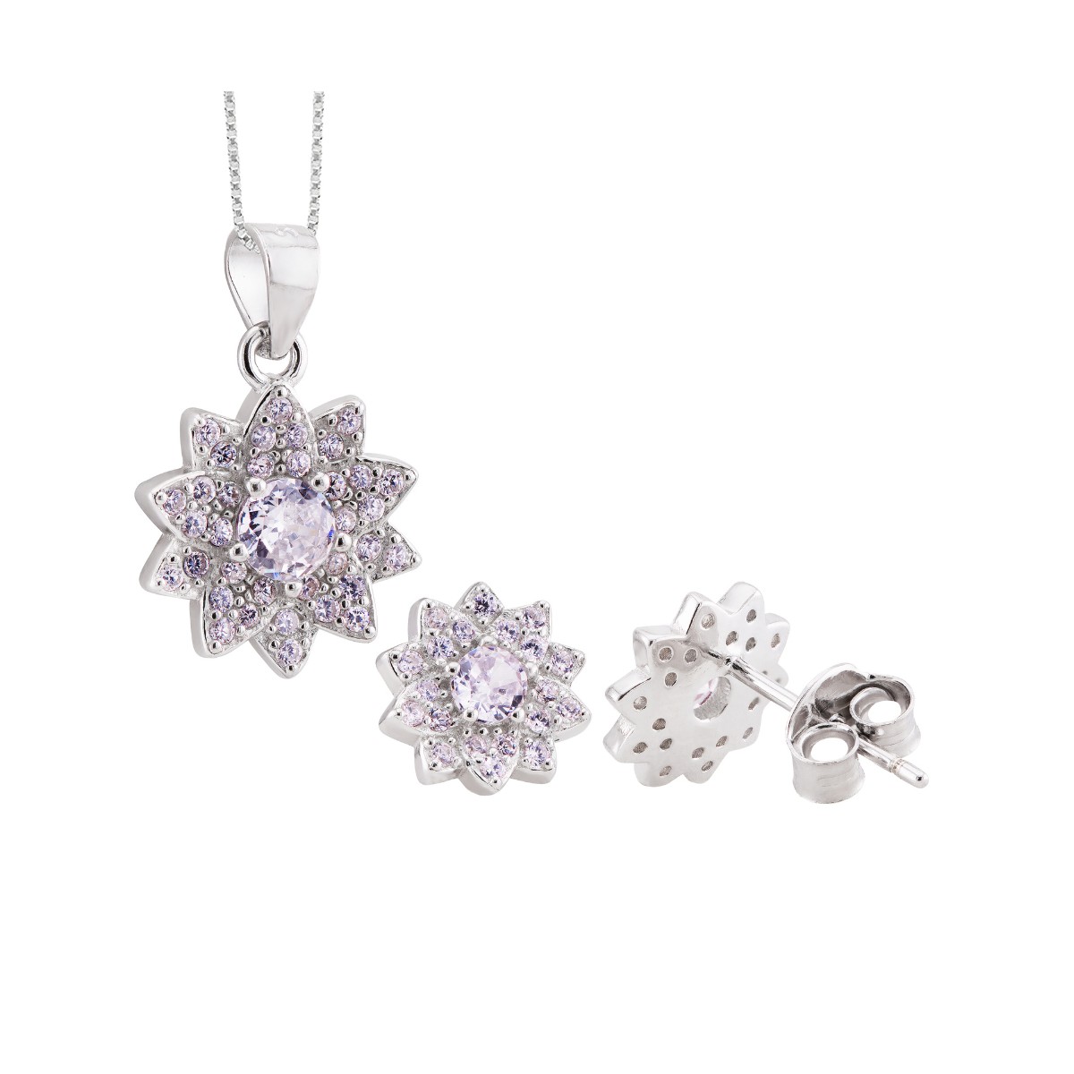 CONJUNTO P925 FLOR ZIRCONIA WHITE + GARGANTILHA P925 VENEZIANA