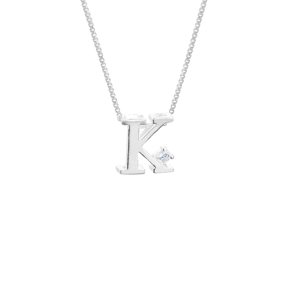 GARGANTILHA PRATA 925 LETRA K COM ZIRCONIA CRISTAL 1X1CM