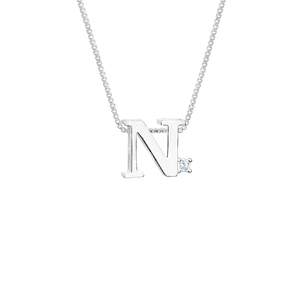 GARGANTILHA PRATA 925 LETRA N COM ZIRCONIA CRISTAL 1X1CM