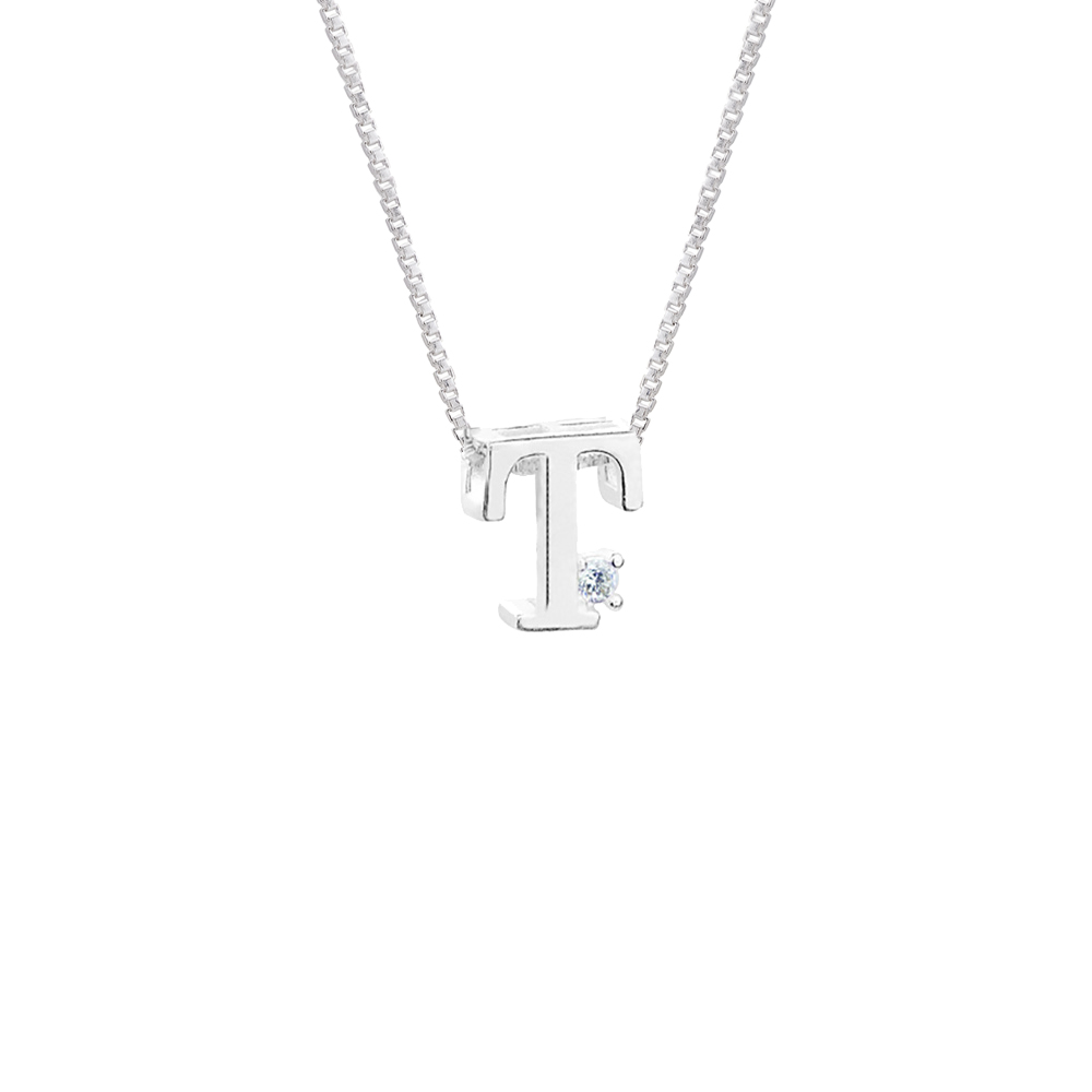 GARGANTILHA PRATA 925 LETRA T COM ZIRCONIA CRISTAL 1X1CM