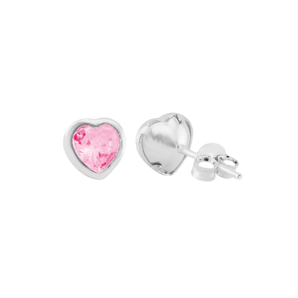BRINCO PEQUENO P925 CORAÇÃO ZIRCONIA ROSA 7MM