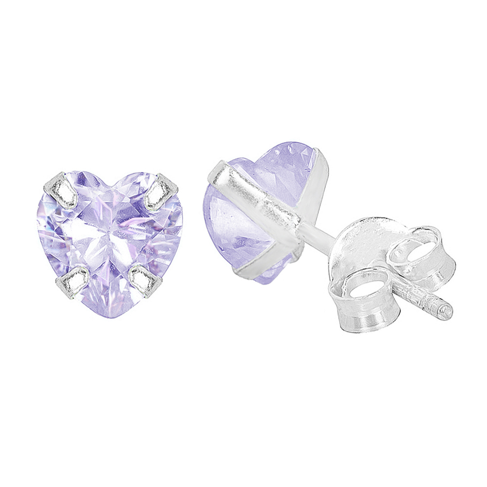 BRINCO PEQUENO P925 ZIRCONIA CORAÇÃO LILAS 6X6MM
