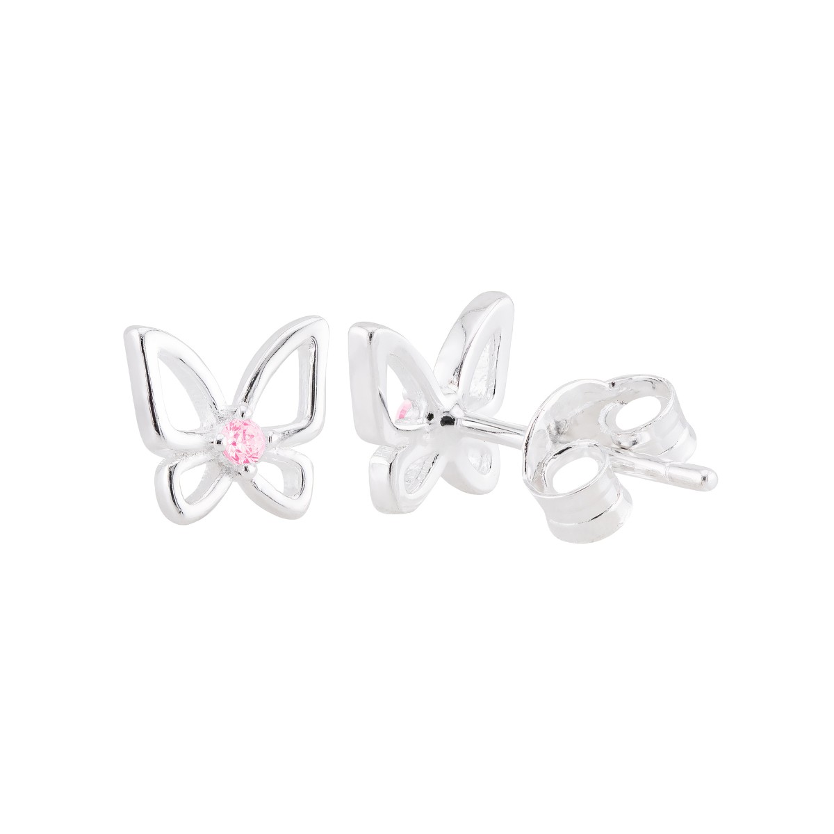 BRINCO PEQUENO P925 BORBOLETA COM ZIRCONIA ROSA