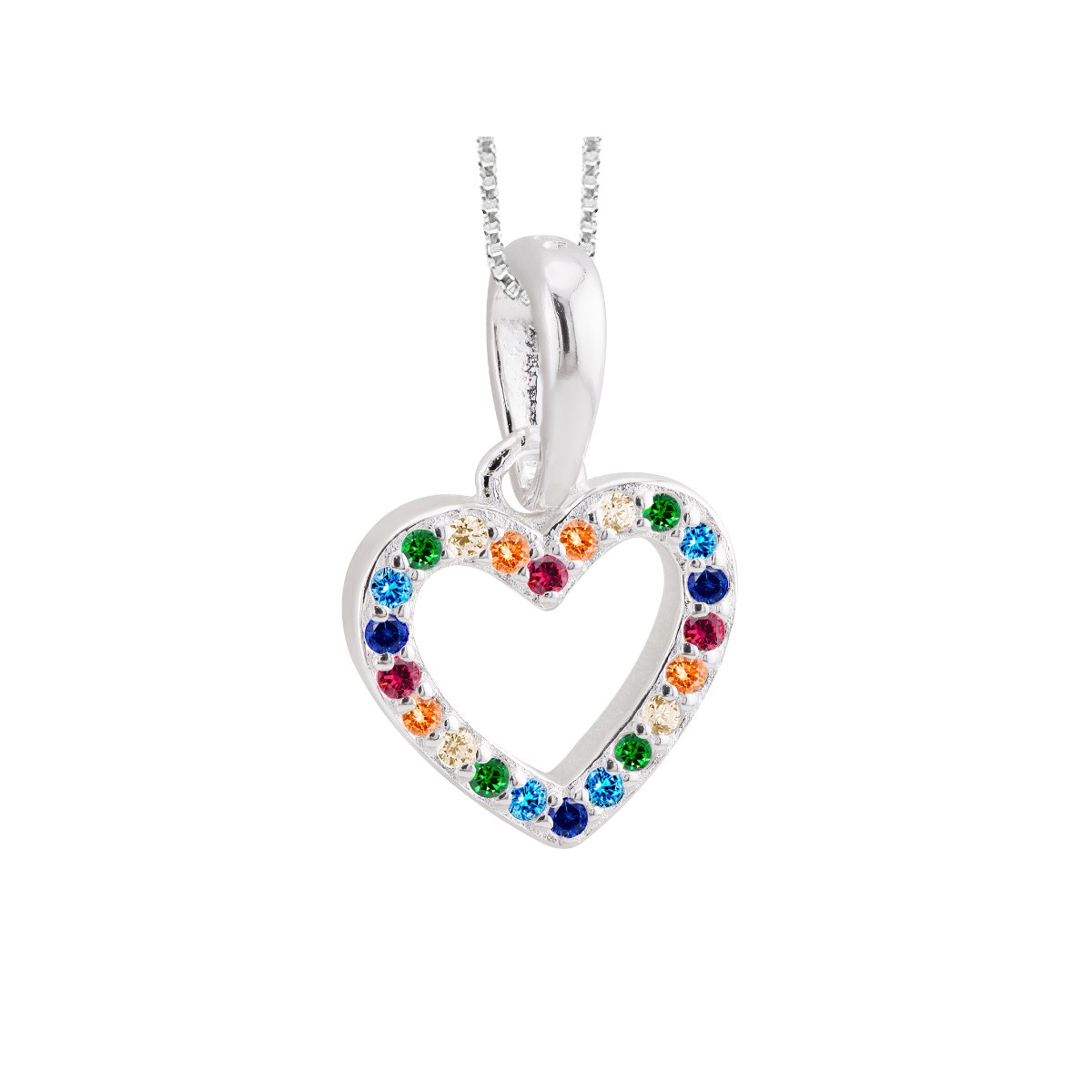 GARGANTILHA P925 VENEZIANA + PINGENTE CORAÇÃO ZIRCONIA COLORIDA