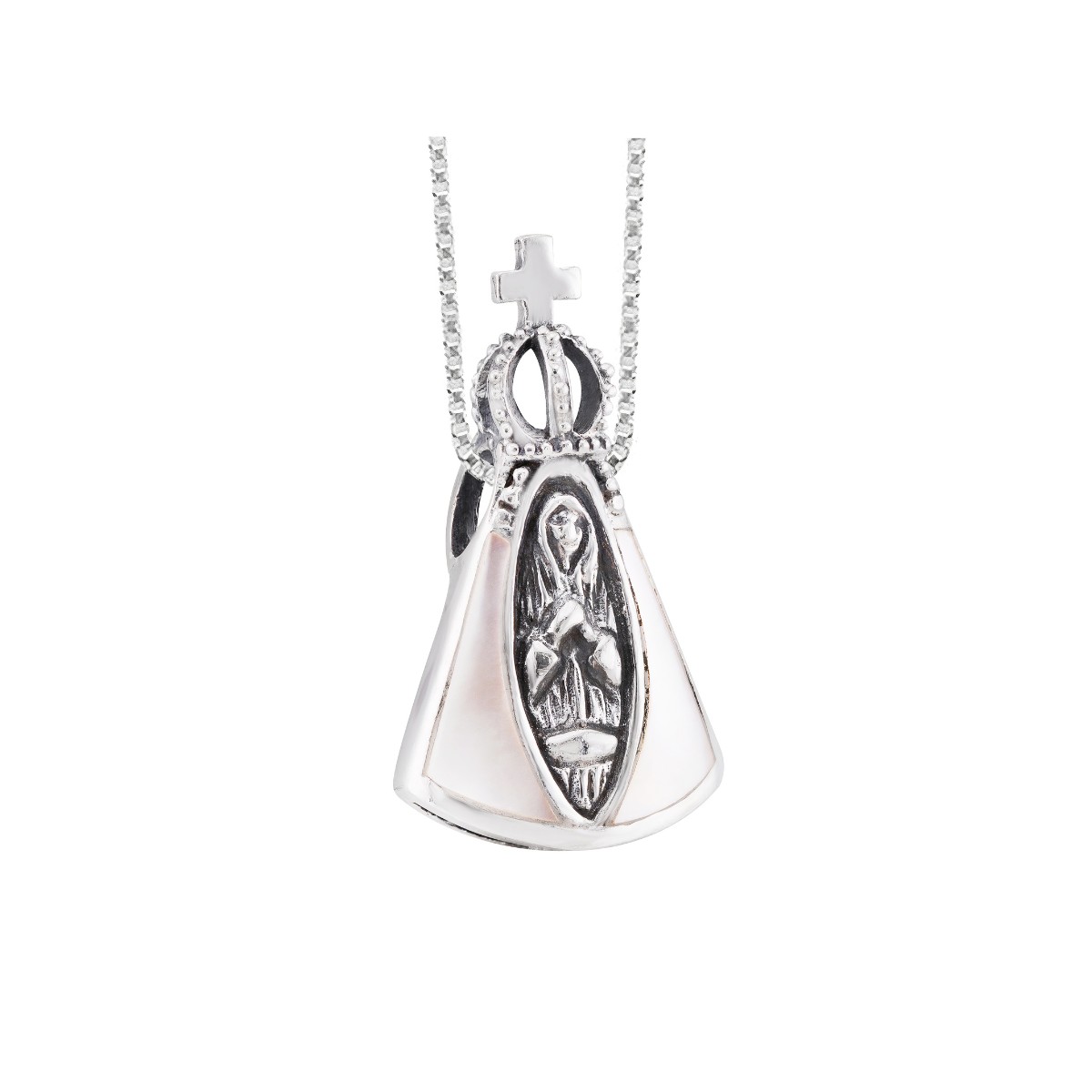 GARGANTILHA P925 VENEZIANA + PINGENTE NOSSA SENHORA MADREPÉROLA 2,5CM