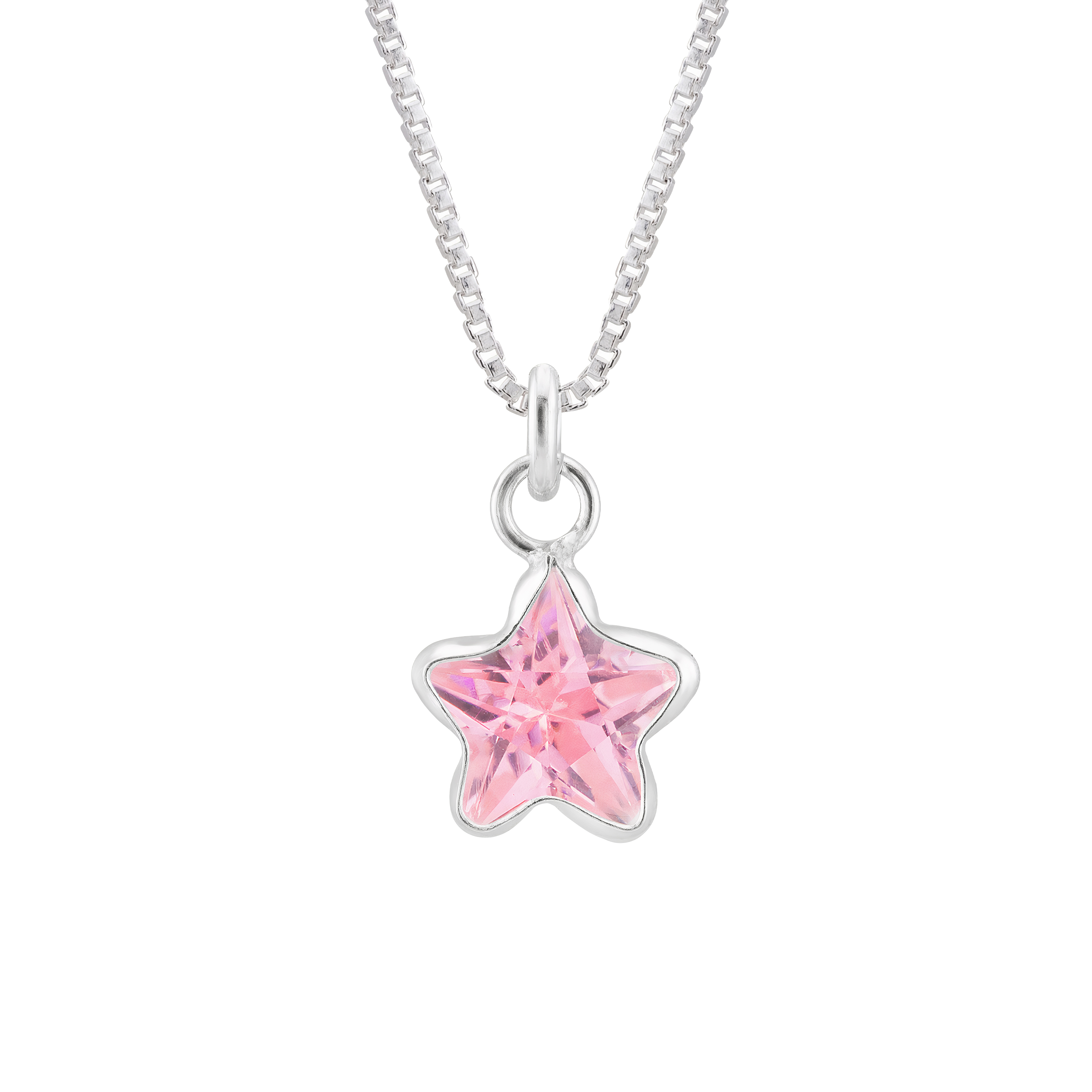 GARGANTILHA P925 PINGENTE DE PONTO DE LUZ ESTRELA ZIRCONIA ROSA 5MM