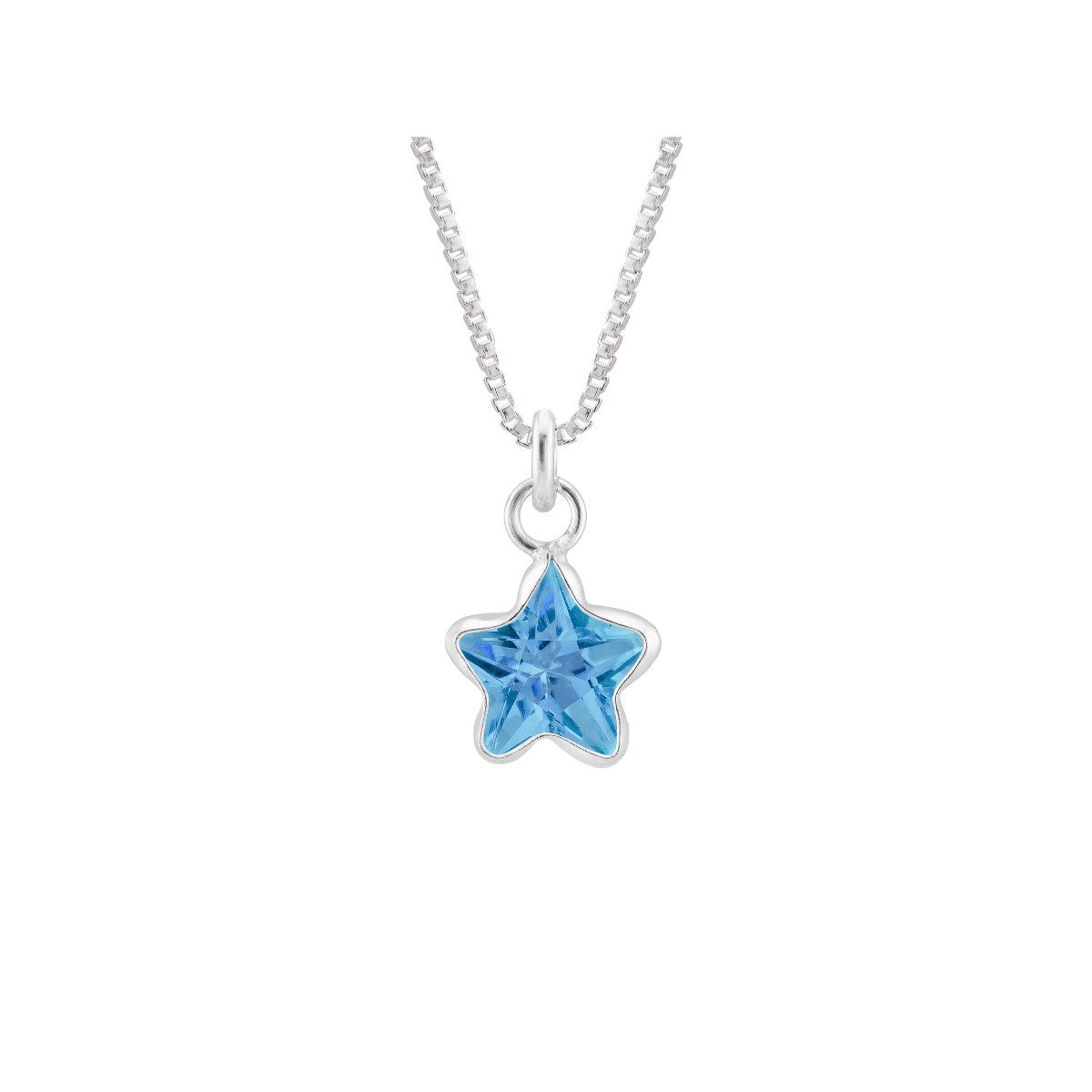 GARGANTILHA P925 PINGENTE DE PONTO DE LUZ ESTRELA ZIRCONIA AZUL 6MM