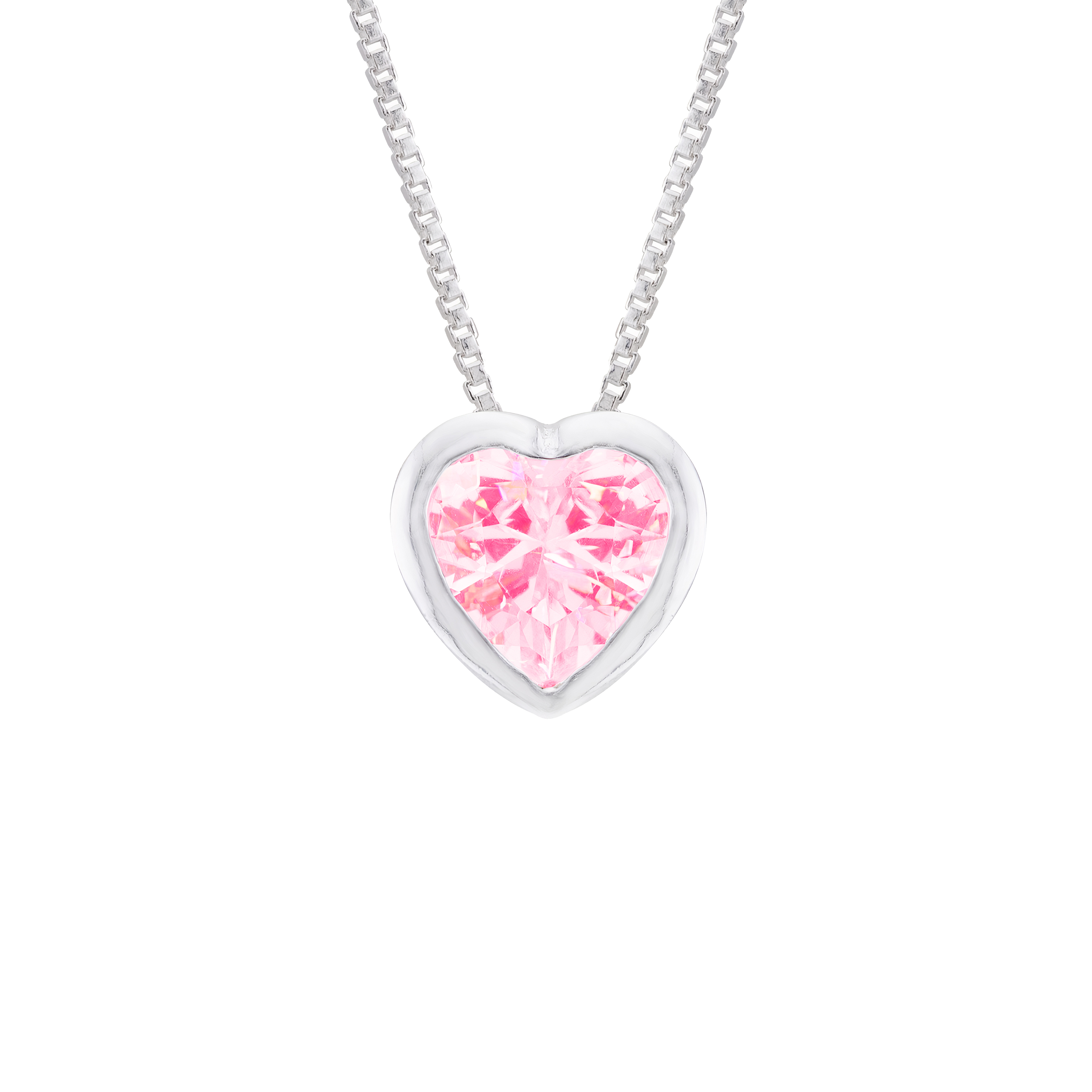 GARGANTILHA P925 PINGENTE PONTO DE LUZ CORAÇAO ZIRCONIA ROSA 6,5MM