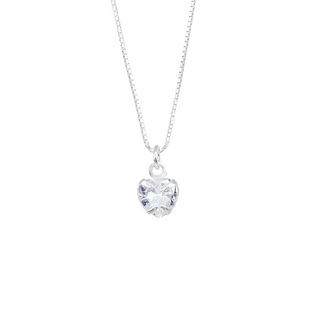 GARGANTILHA P925 PINGENTE PONTO DE LUZ CORAÇAO ZIRCONIA CRISTAL 6,5MM