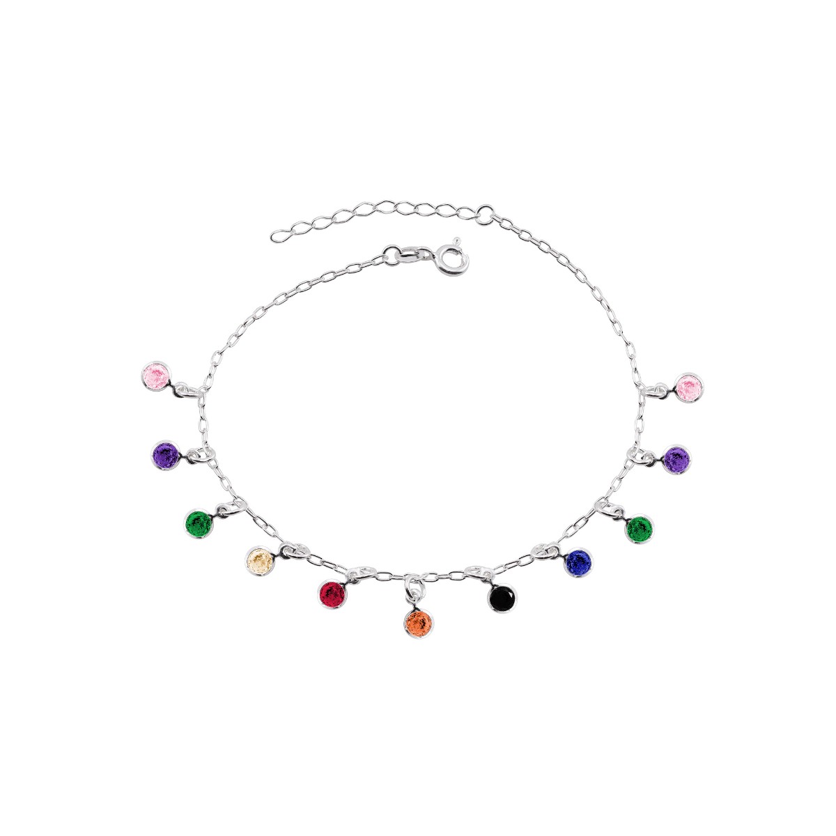 PULSEIRA P925 C/11 ZIRCONIAS COLORIDAS PINDURADAS 19CM + 3CM EXTENSOR