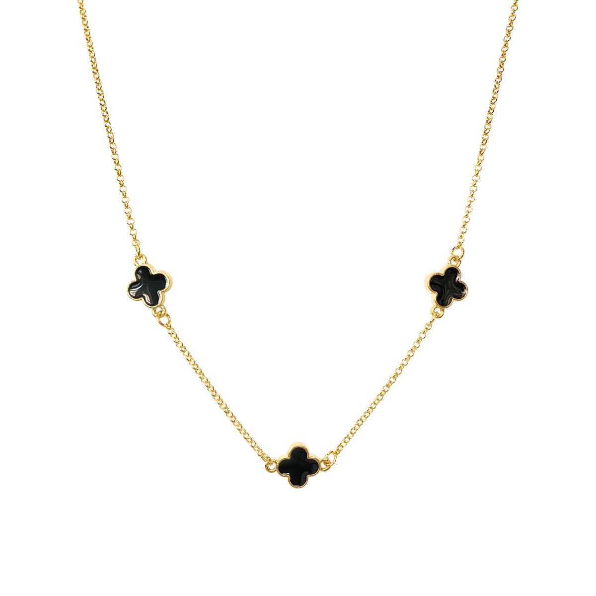 GARGANTILHA  3 TREVO DE 4 FOLHAS PRETO ONIX MODELO VIRGINIA RESINA