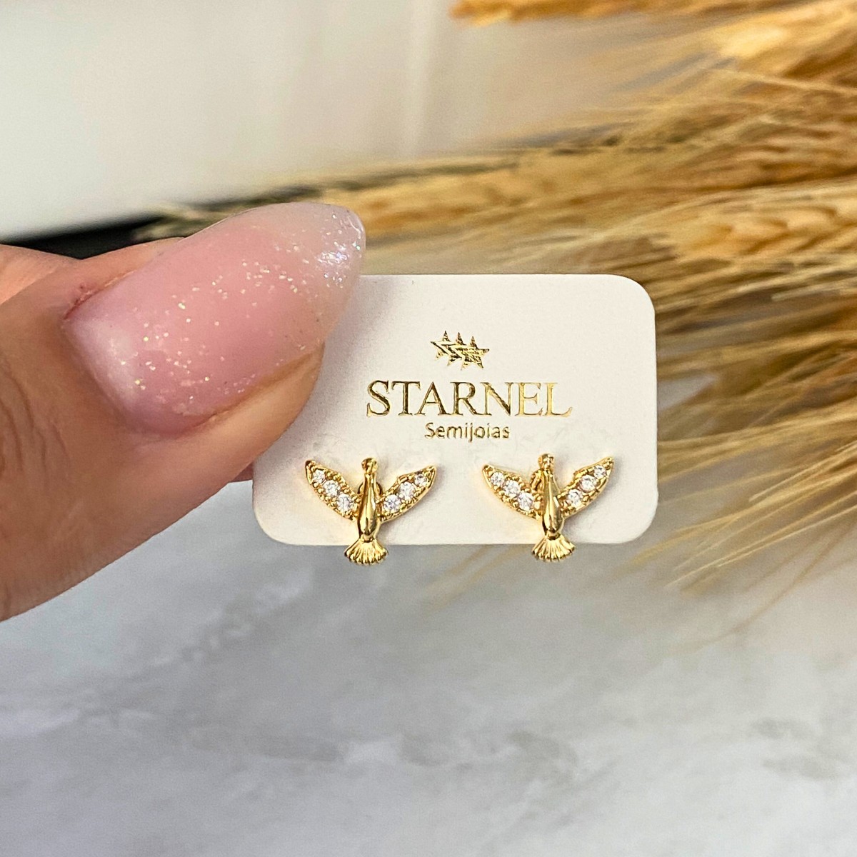 BRINCO PEQUENO DIVINO ESPIRITO SANTO CRAVEJADO 8MM