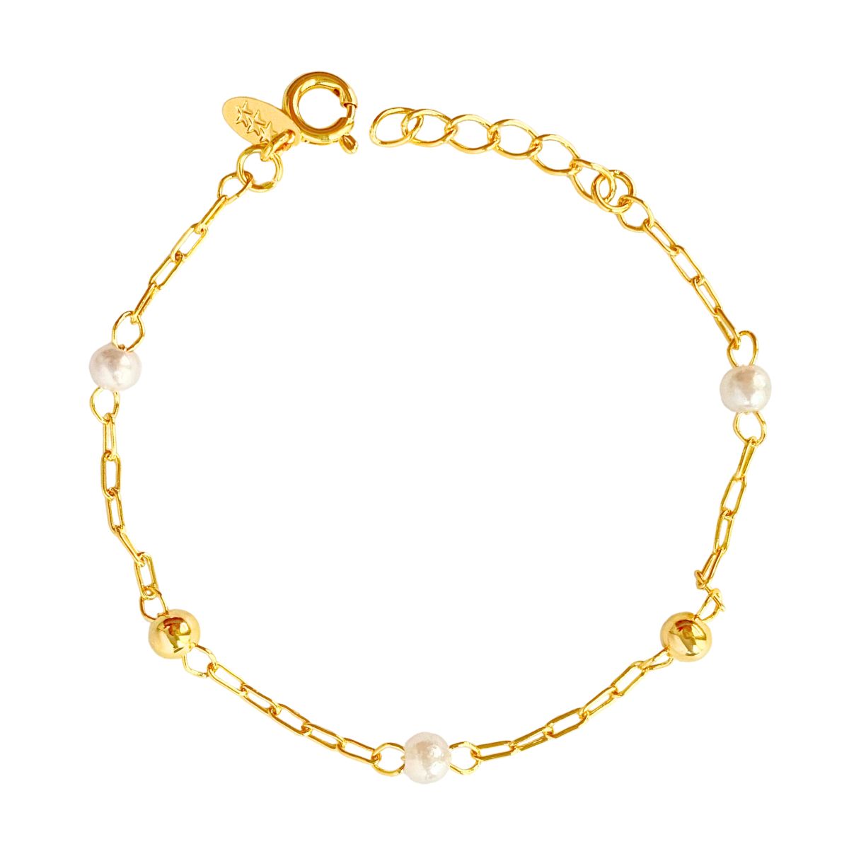 PULSEIRA INFANTIL COM 3 PEROLAS E COM 2 BOLA LISA
