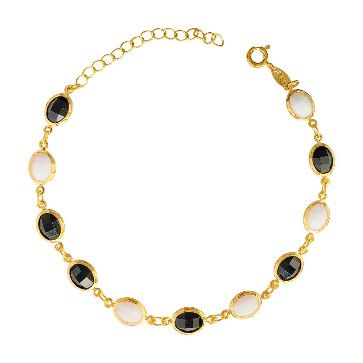PULSEIRA PEDRAS OVAL PRETA E BRANCA