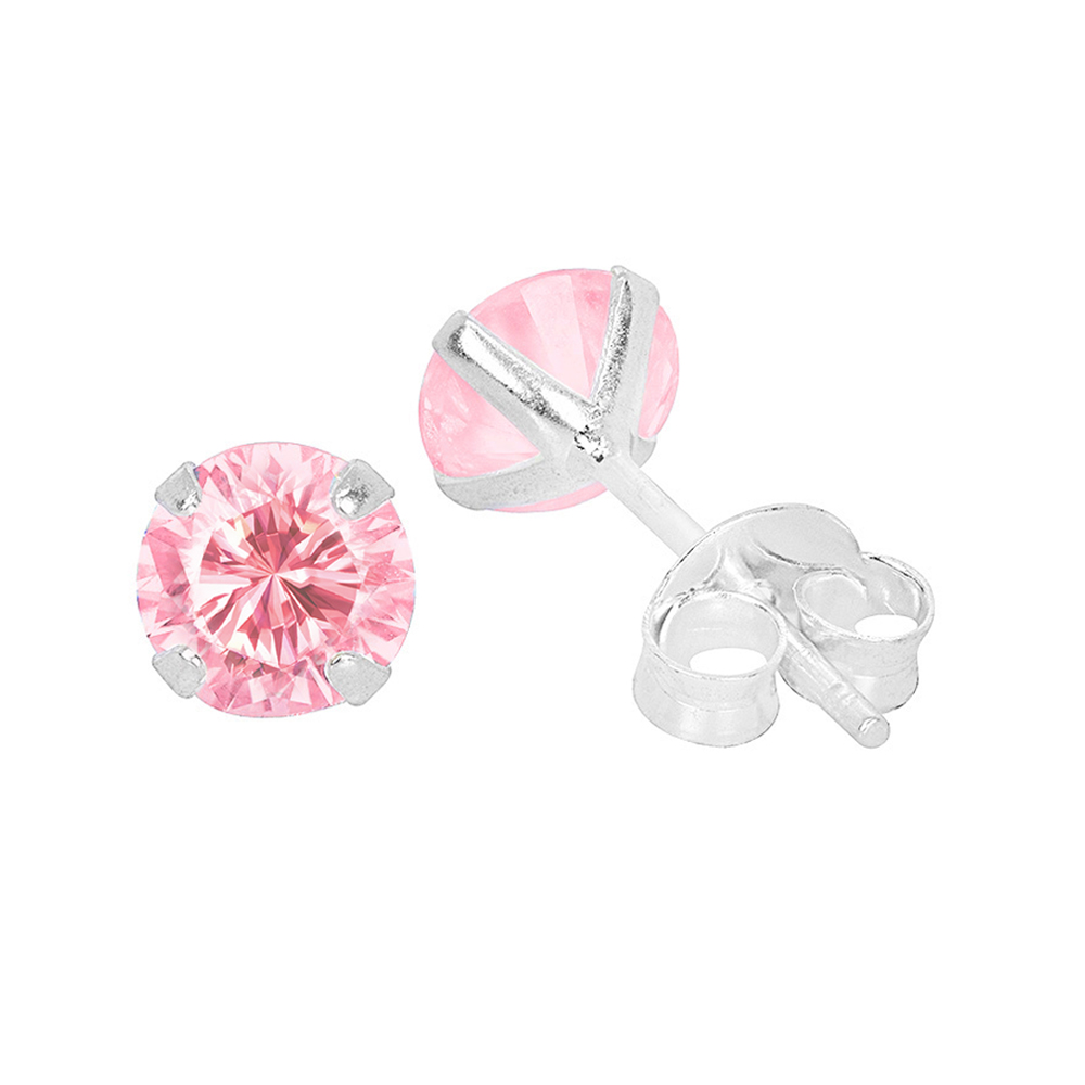 BRINCO PEQUENO P925 REDONDO COM ZIRCÔRNIA 5MM ROSA CLARO