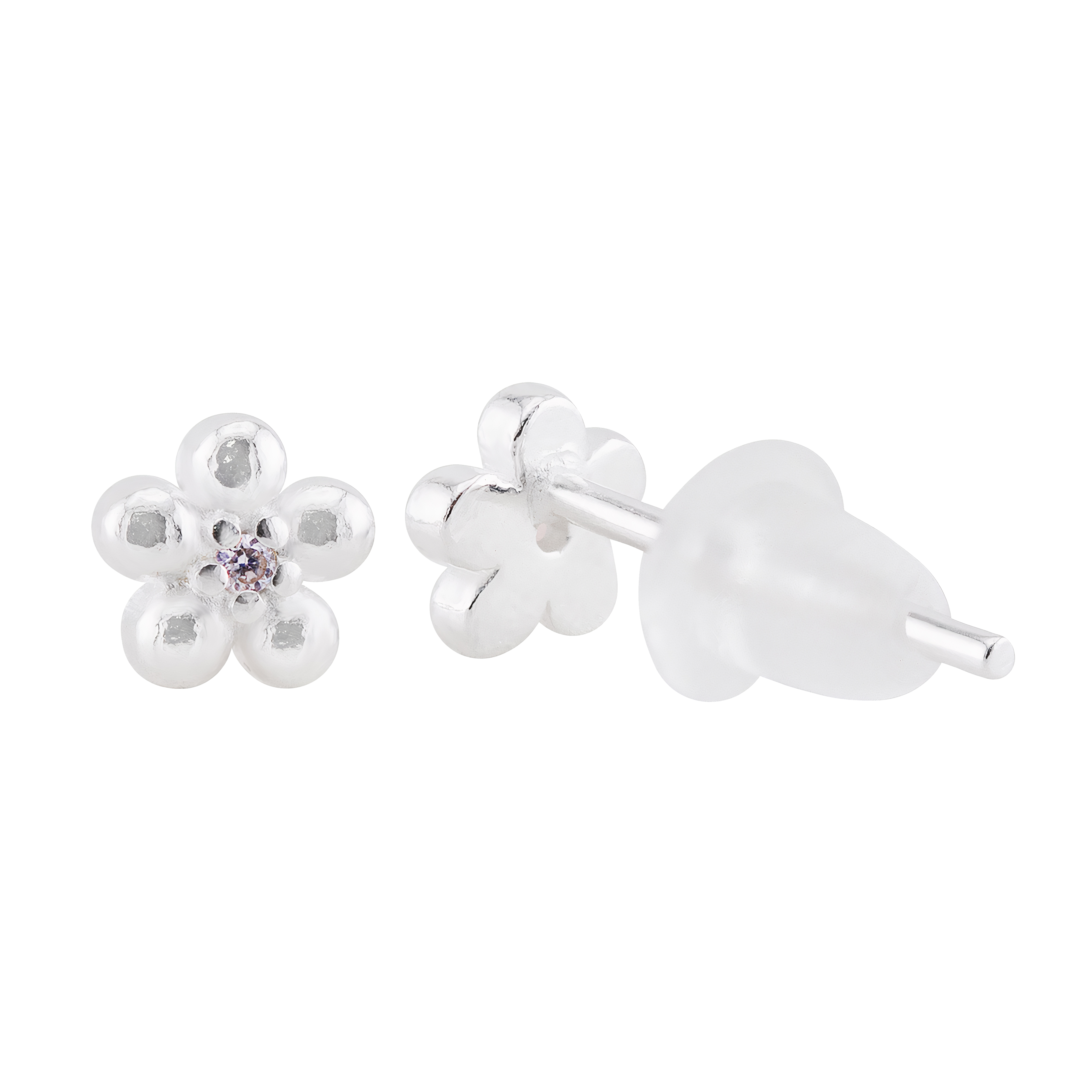 BRINCO PEQUENO P925 FLOR ZIRCÔNIA CRISTAL INFANTIL