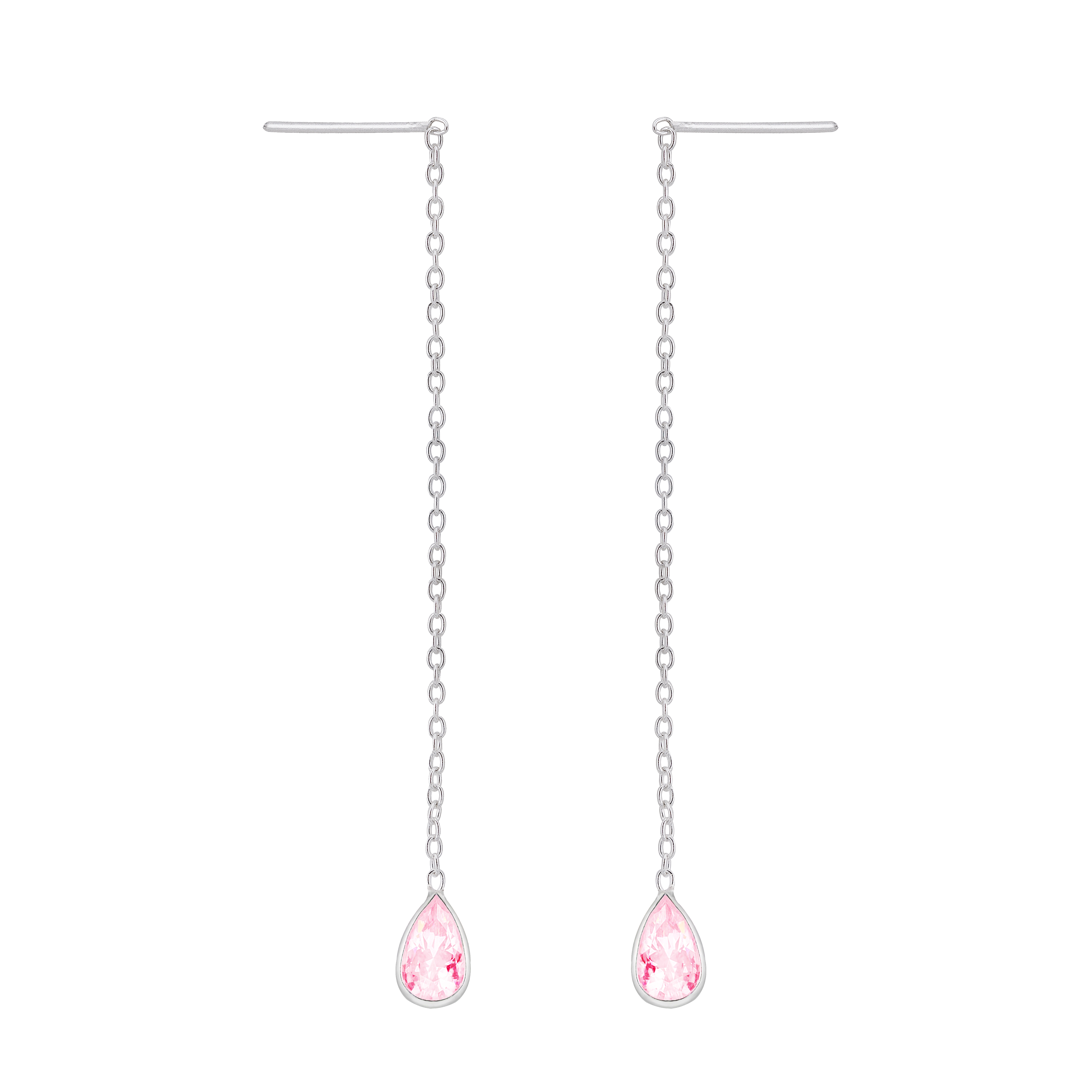 BRINCO PEQUENO P925 CORRENTE ZIRCÔNIA GOTA ROSA 6CM