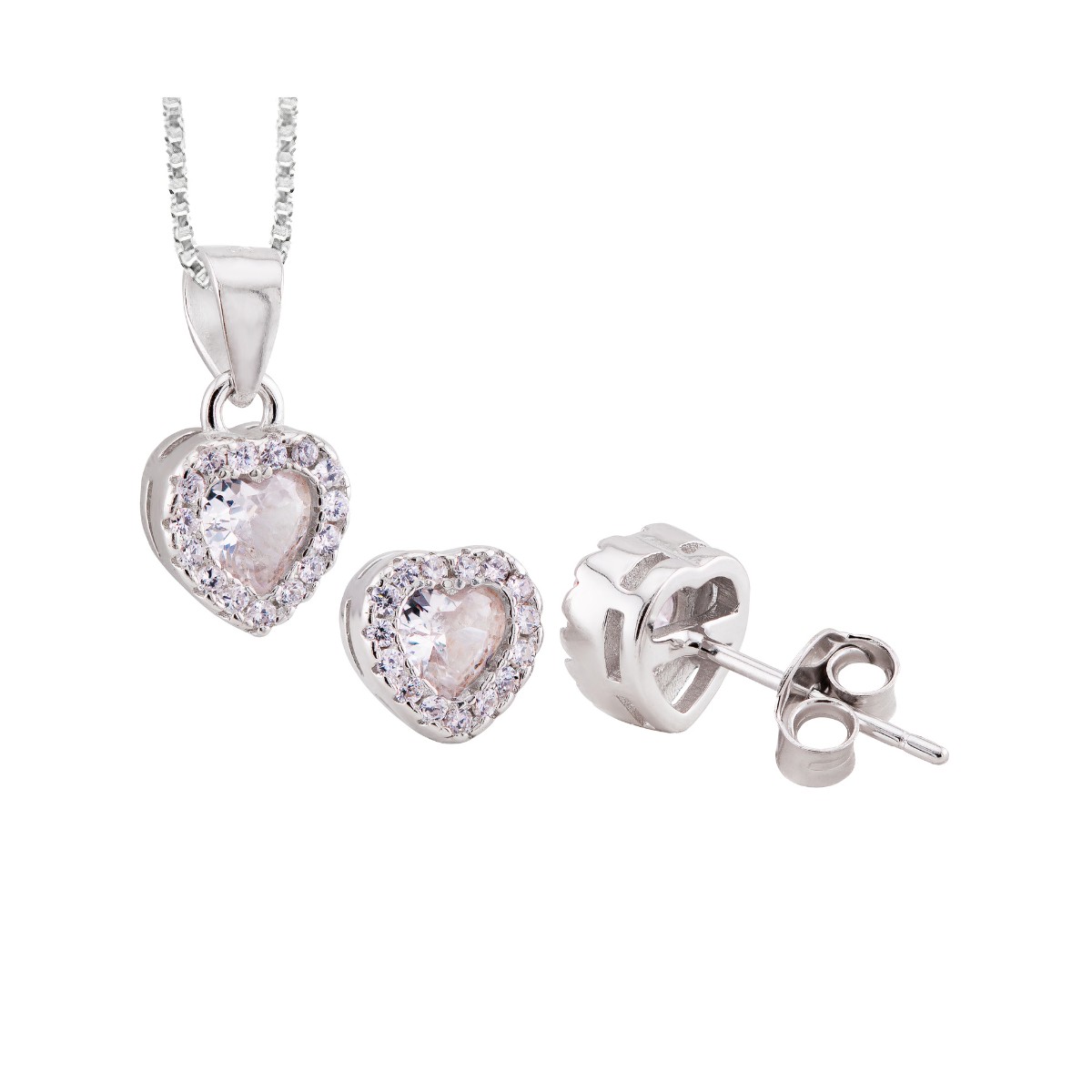 CONJUNTO P925 RÓDIO BRINCO + ZIRCÔNIA CORAÇÃO (WHITE)