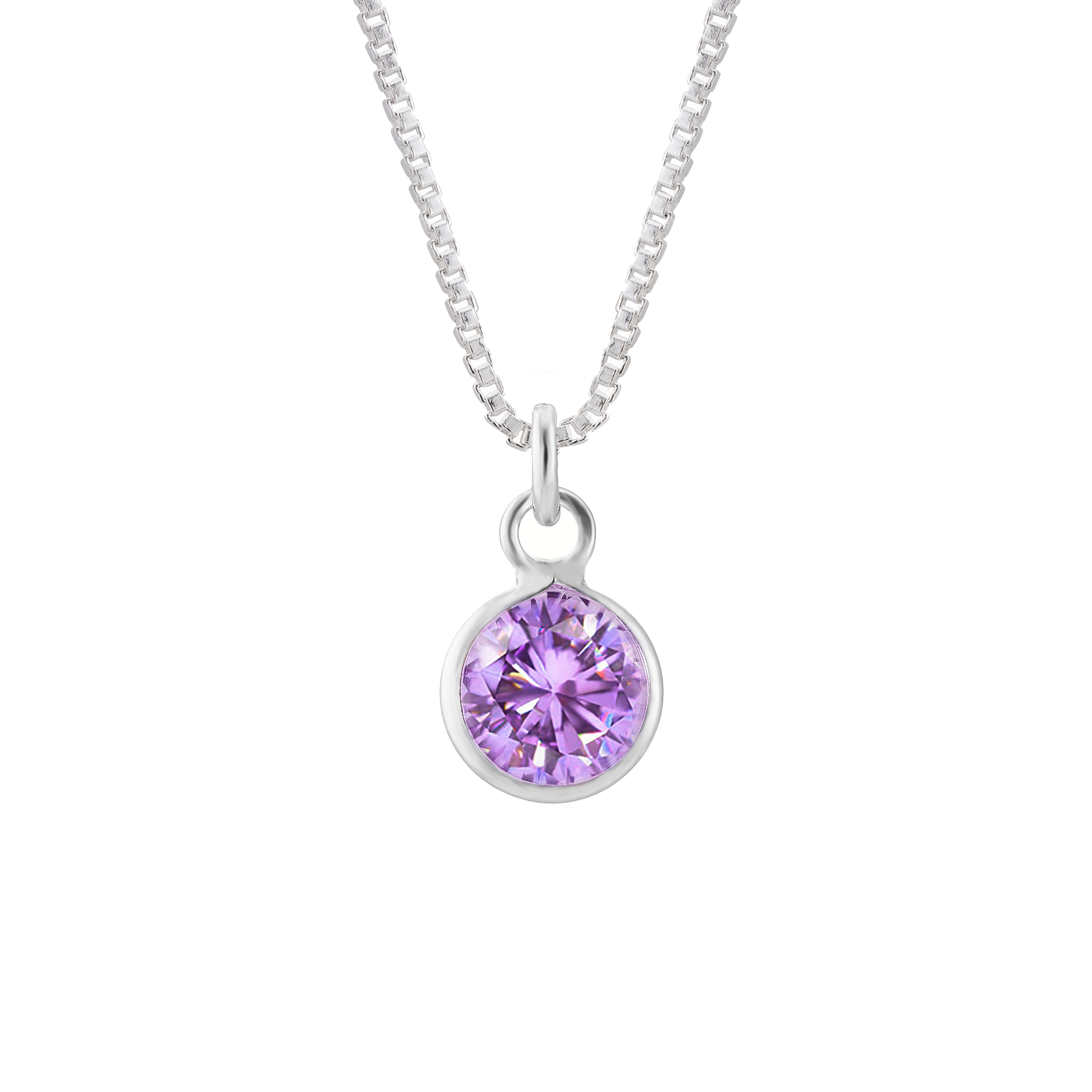 GARGANTILHA P925 PINGENTE PONTO DE LUZ ZIRCÔNIA LILÁS 5MM