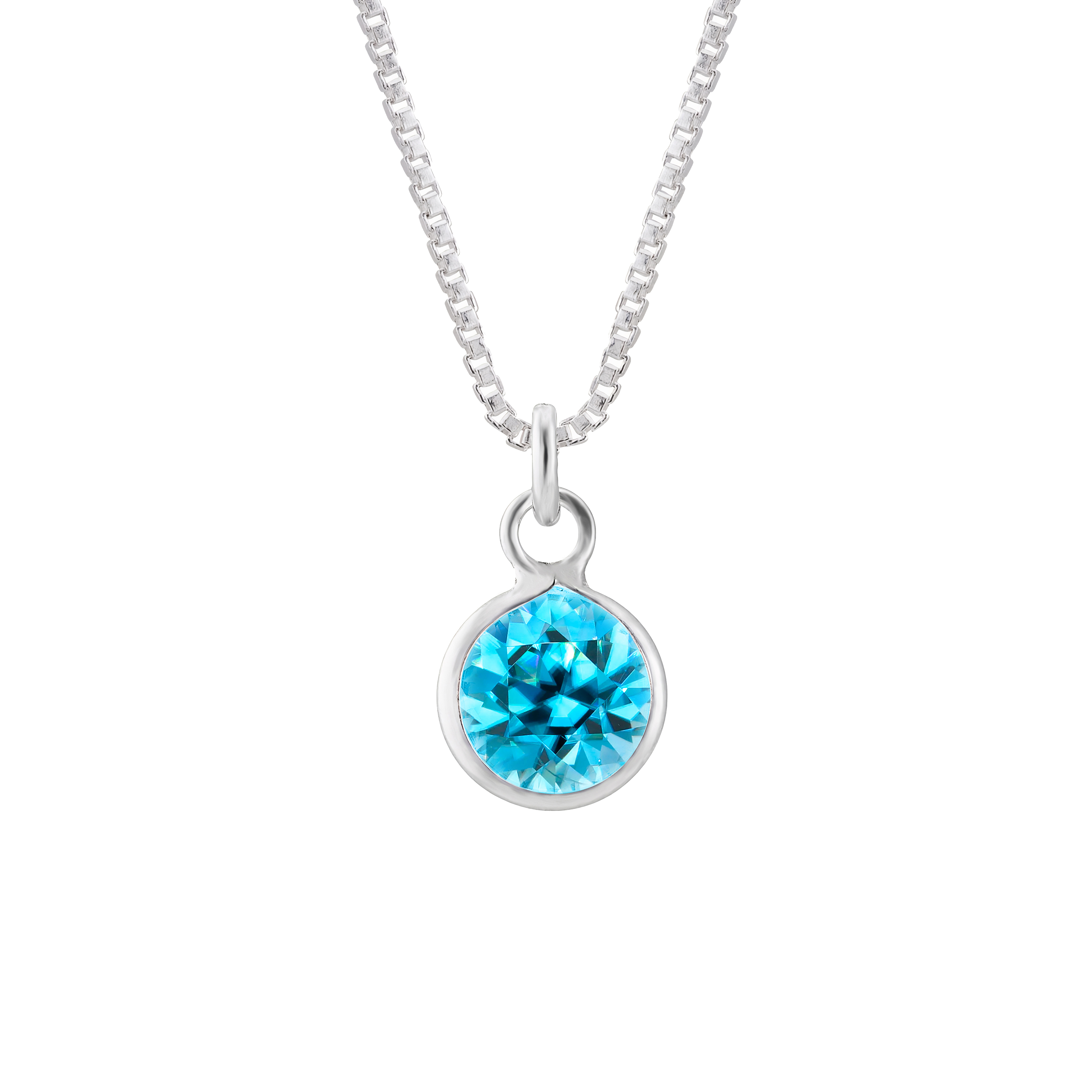 GARGANTILHA P925 PINGENTE DE PONTO DE LUZ REDONDO ZIRCONIA AZUL CLARO 5MM