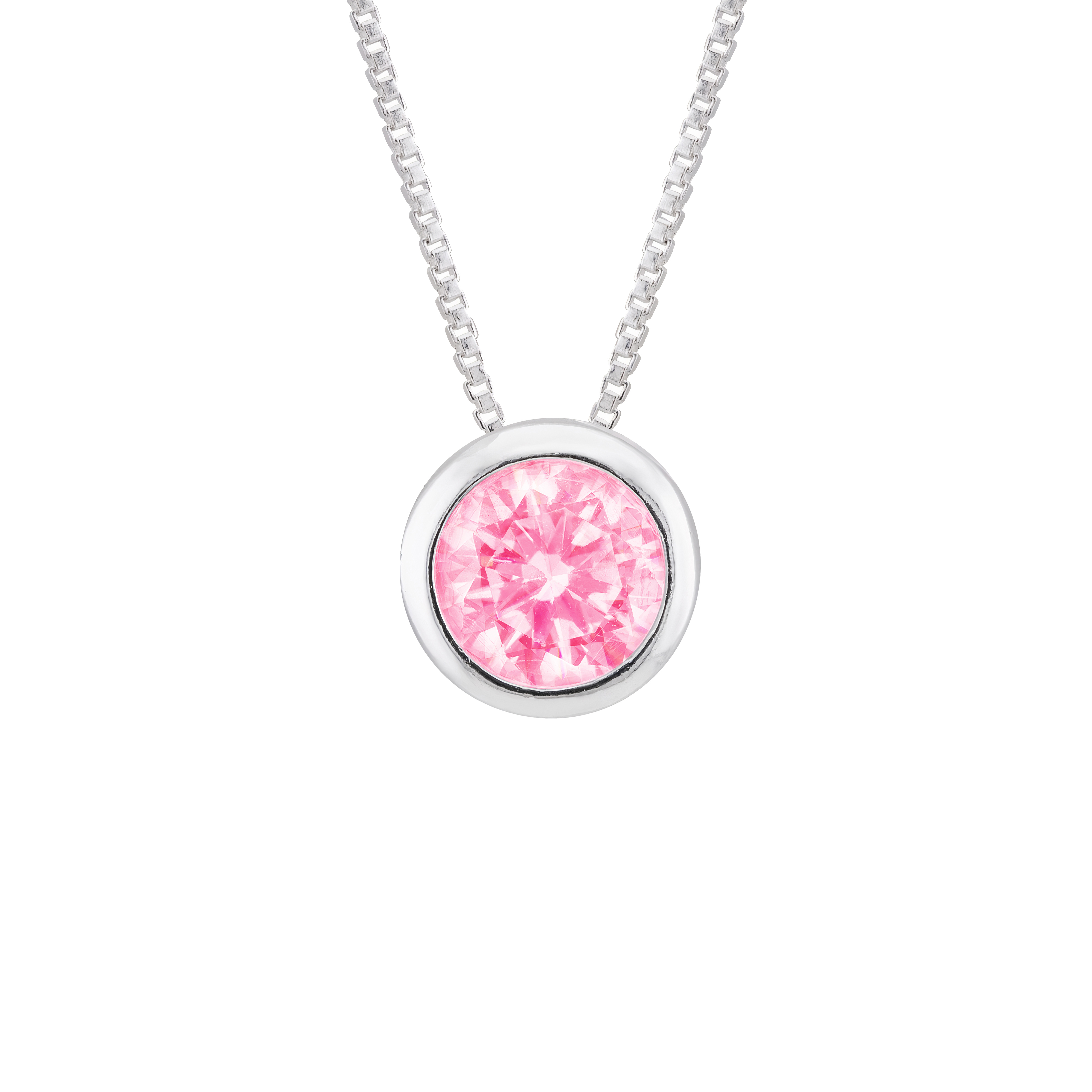 GARGANTILHA P925 PINGENTE PONTO DE LUZ REDONDO ROSA 7MM