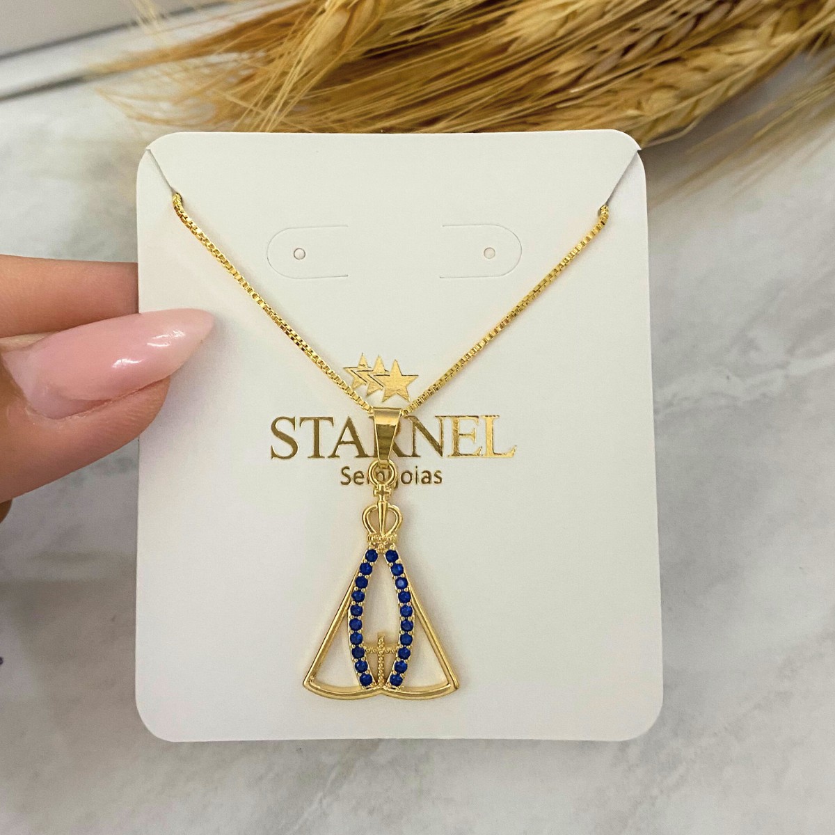 GARGANTILHA VENEZIANA + PINGENTE 18MM NOSSA SENHORA APARECIDA CRAVEJADO