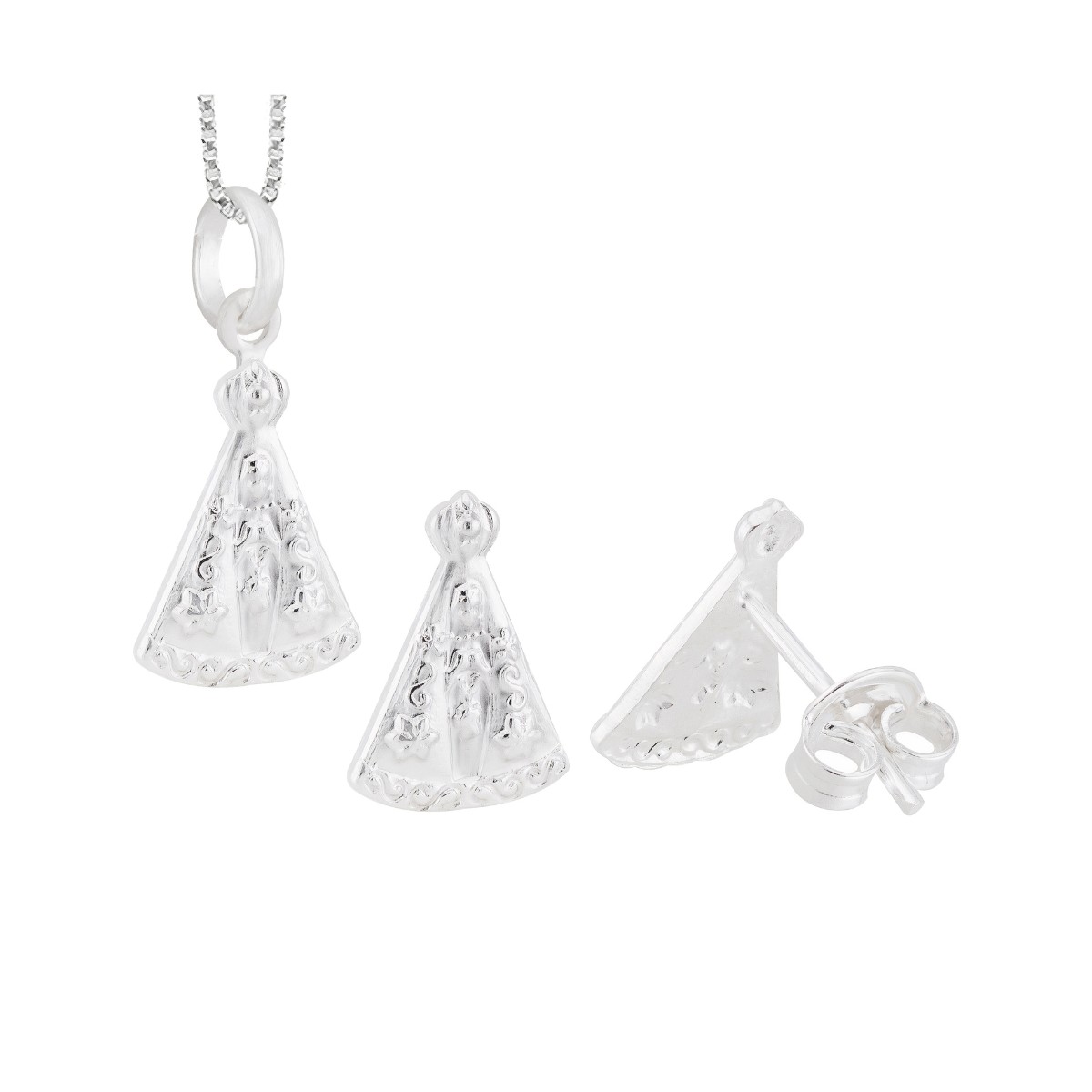 CONJUNTO P925 PINGENTE E BRINCO NOSSA SENHORA + GARGANTILHA P925 VENEZIANA