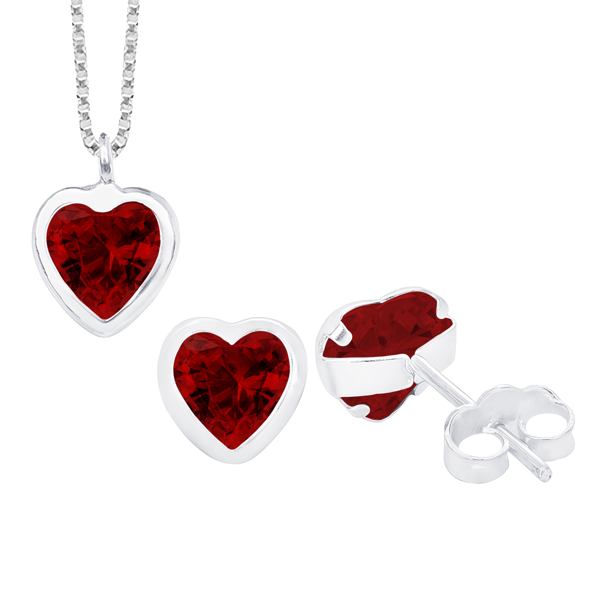 CONJUNTO P925 CORAÇÃO ZIRCÔNIA RUBI + GARGANTILHA P925 VENEZIANA