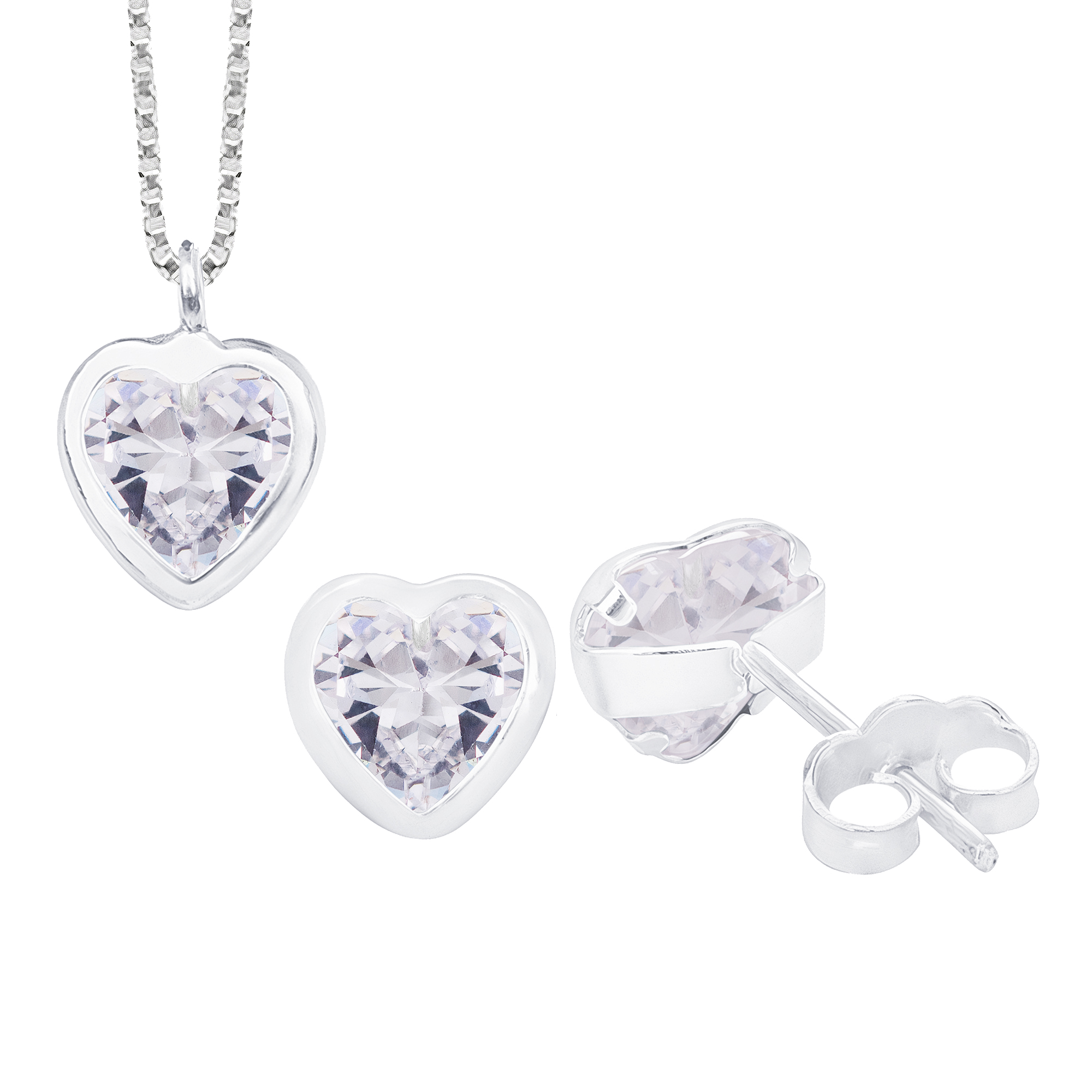 CONJUNTO P925 CORAÇÃO ZIRCÔNIA WHITE + GARGANTILHA P925 VENEZIANA
