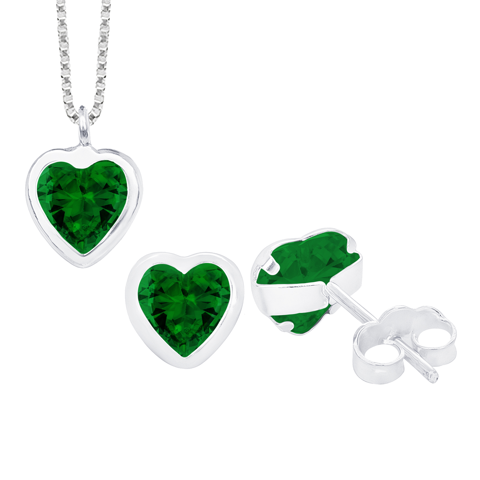 CONJUNTO P925 CORAÇÃO ZIRCÔNIA ESMERALDA + GARGANTILHA P925 VENEZIANA