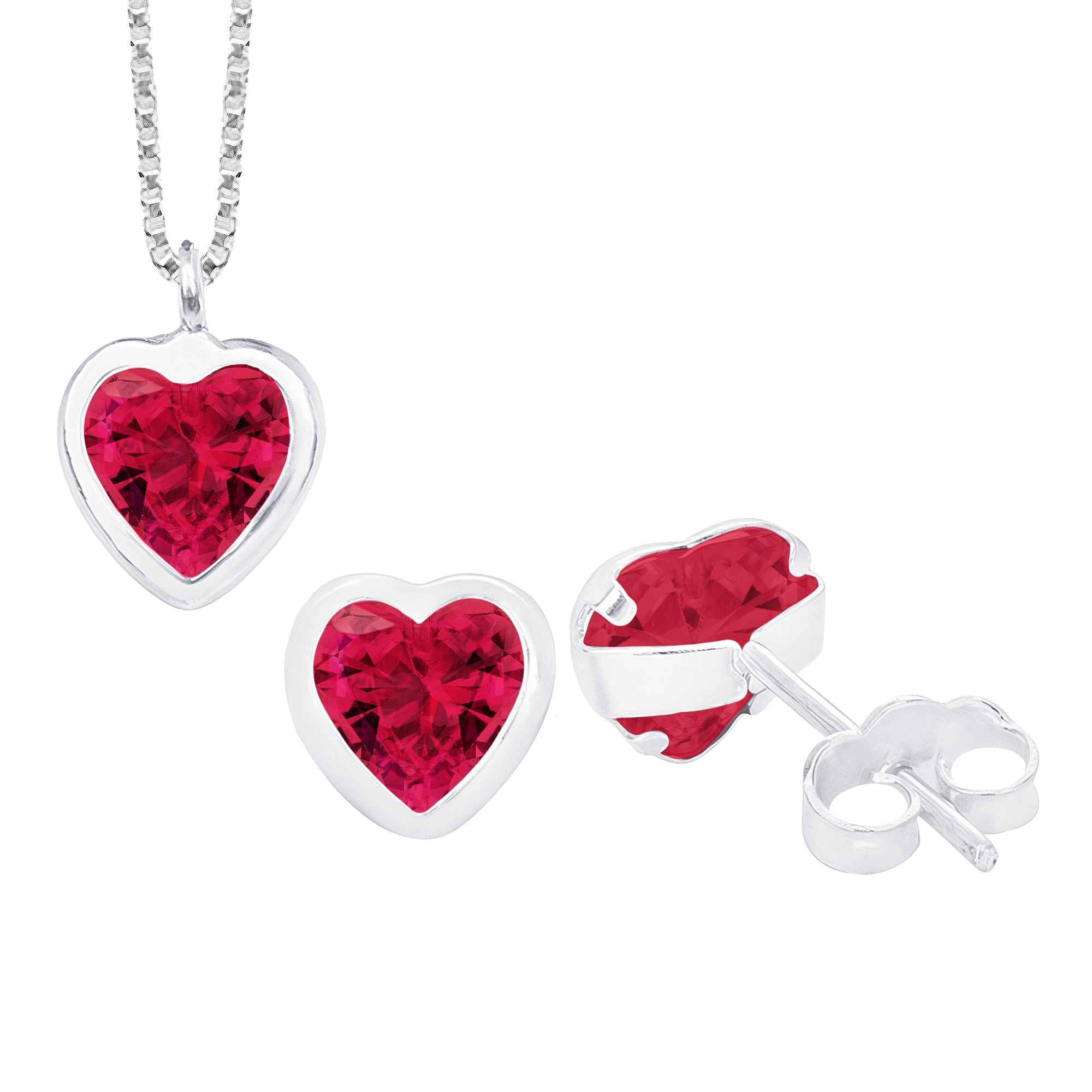 CONJUNTO P925 CORAÇÃO ZIRCÔNIA CEREJA + GARGANTILHA P925 VENEZIANA