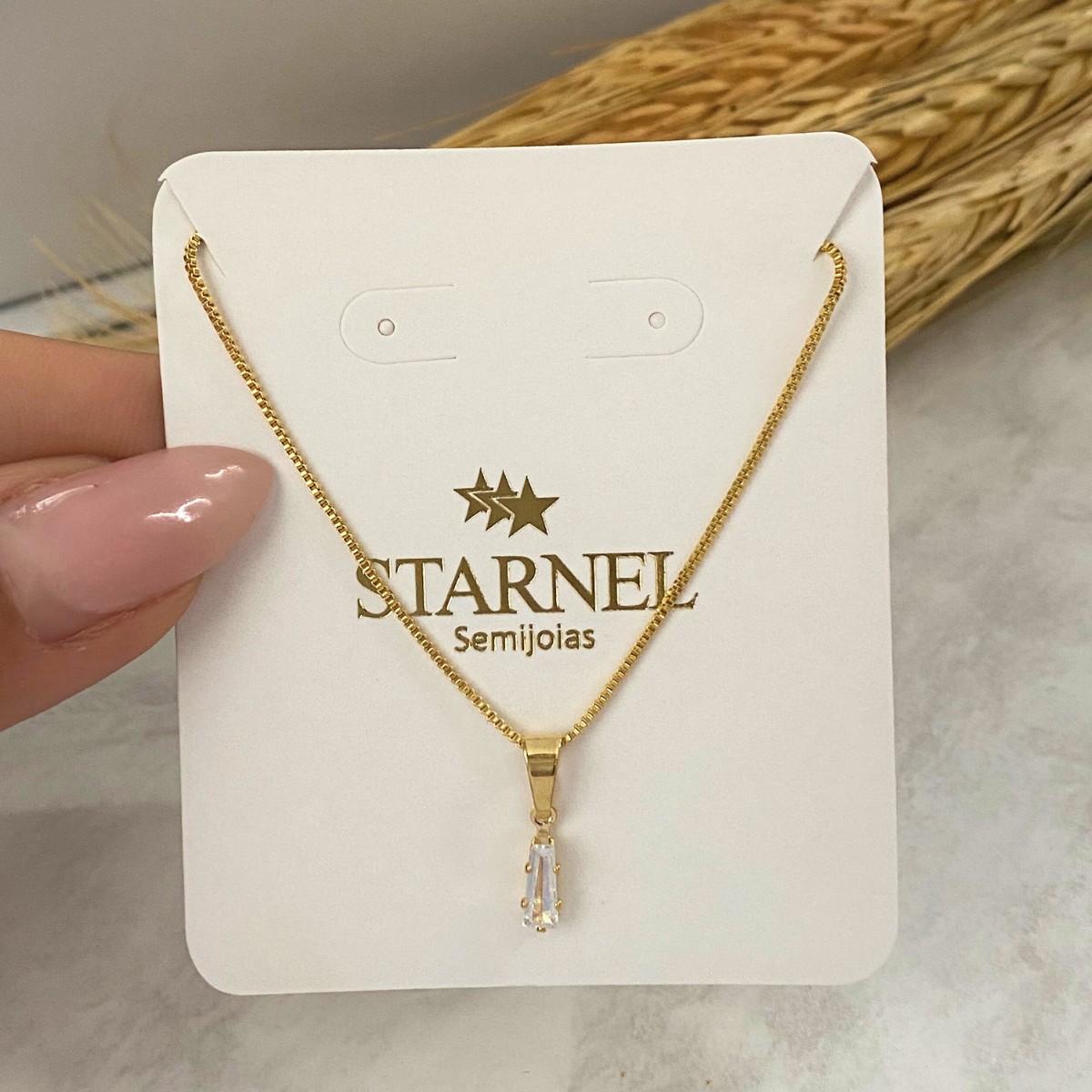 GARGANTILHA VENEZIANA + PINGENTE BAGUETE RETANGULAR 2X3X7MM