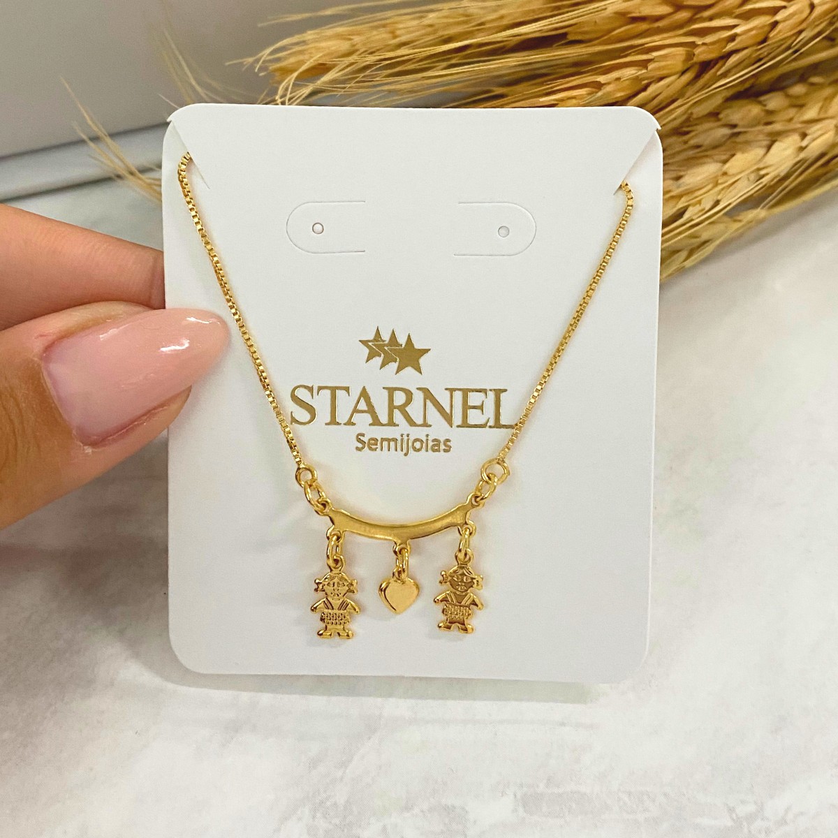 GARGANTILHA VENEZIANA DE MONTAR + PINGENTE DE 2 MENINAS E 1 CORAÇAO