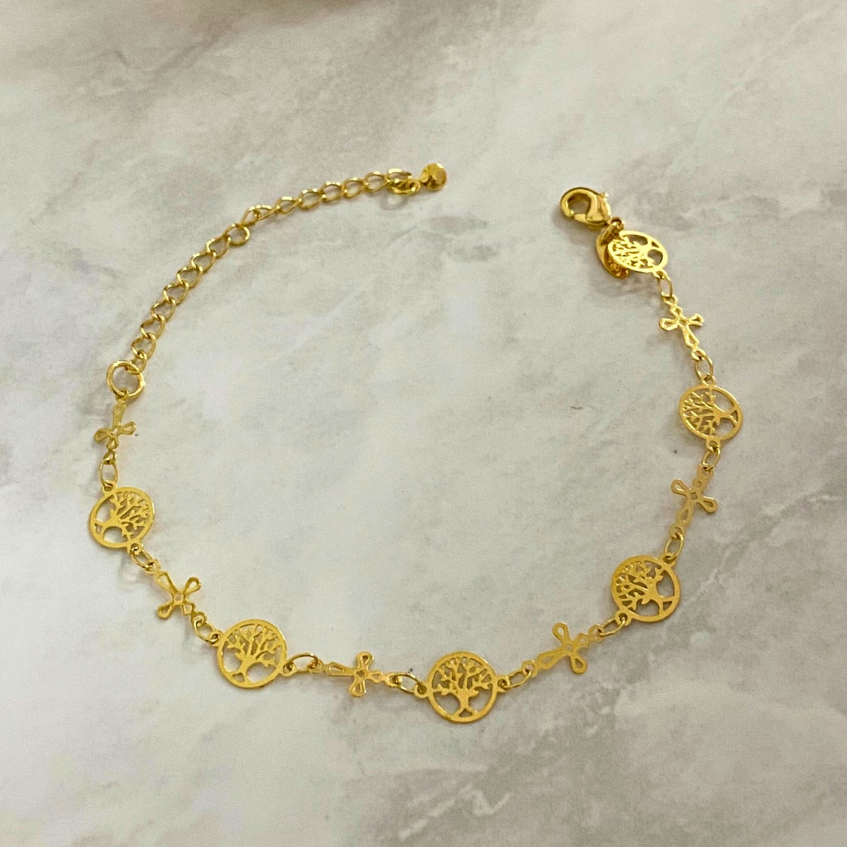 PULSEIRA ÁRVORE DA VIDA COM MINI CRUZ COM EXTENSOR