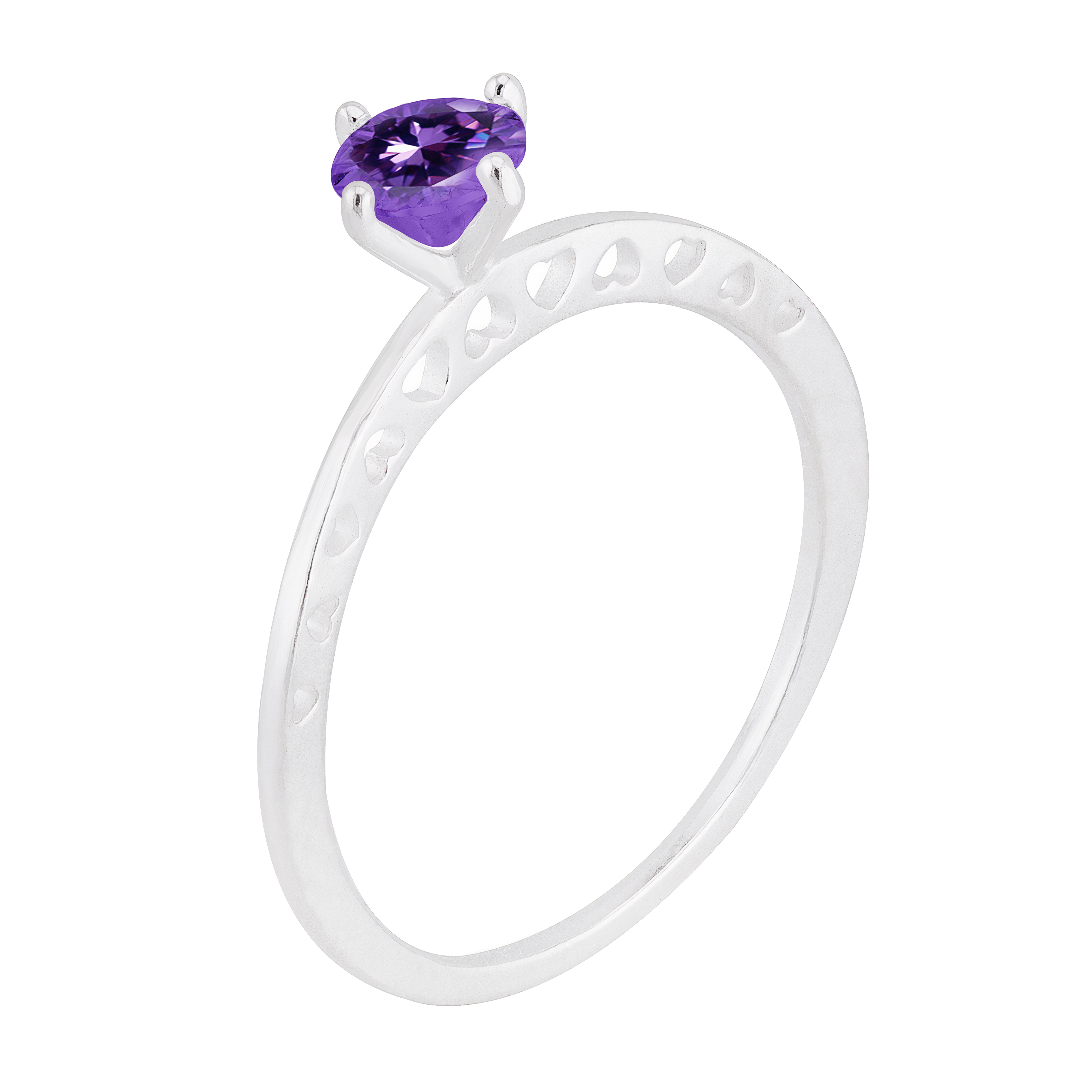ANEL P925 SOLITARIO COM 1 PEDRA ZIRCONIA LILAS AMETISTA 5MM 4 GARRA E FIO DE CORAÇAO