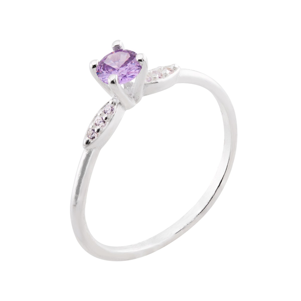 ANEL P925 SOLITARIO CRAVEJADO COM 1 PEDRA ZIRCONIA LILAS 4MM 4 GARRA