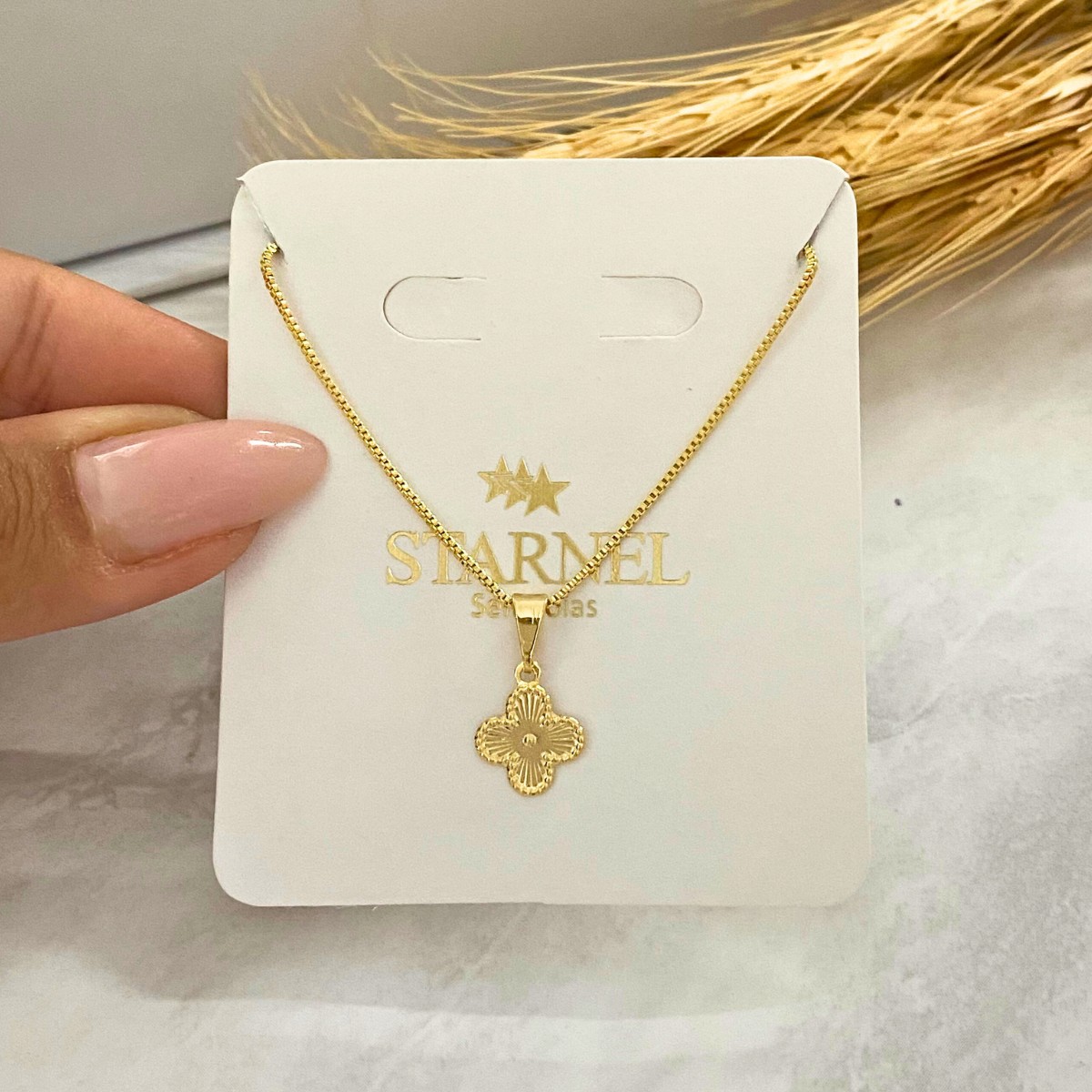 GARGANTILHA VENEZIANA + PINGENTE TREVO DE 4 FOLHAS LISO