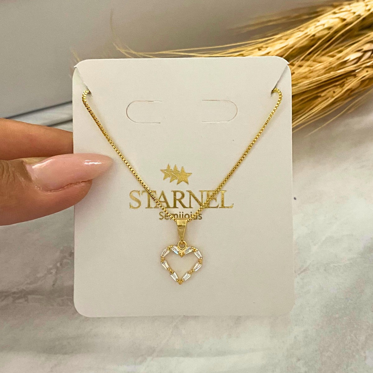 GARGANTILHA VENEZIANA + PINGENTE  CORAÇÃO VAZADO CRAVEJADO COM BAGUETES