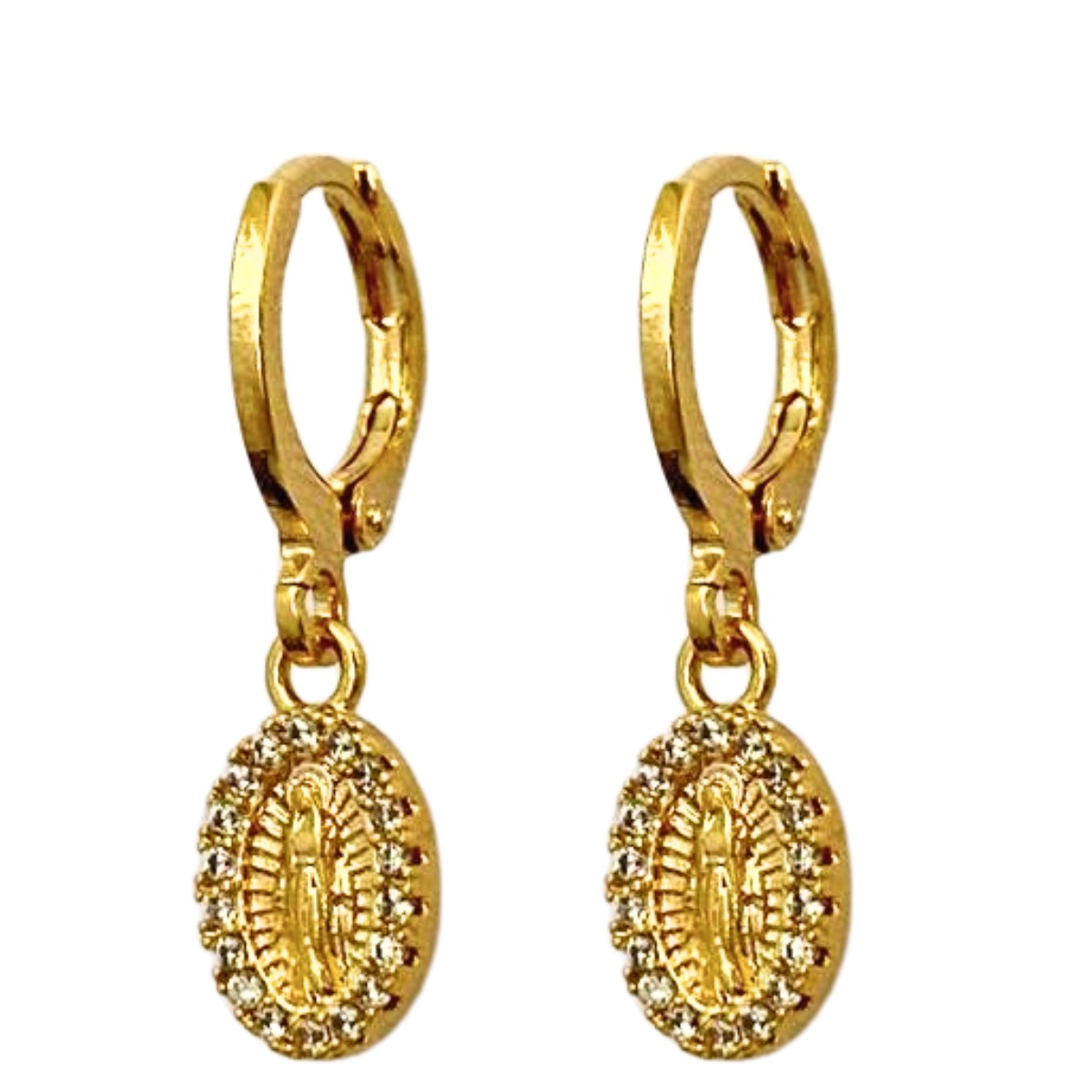 ARGOLA COM PINGENTE DE NOSSA SENHORA CRAVEJADO CRISTAL