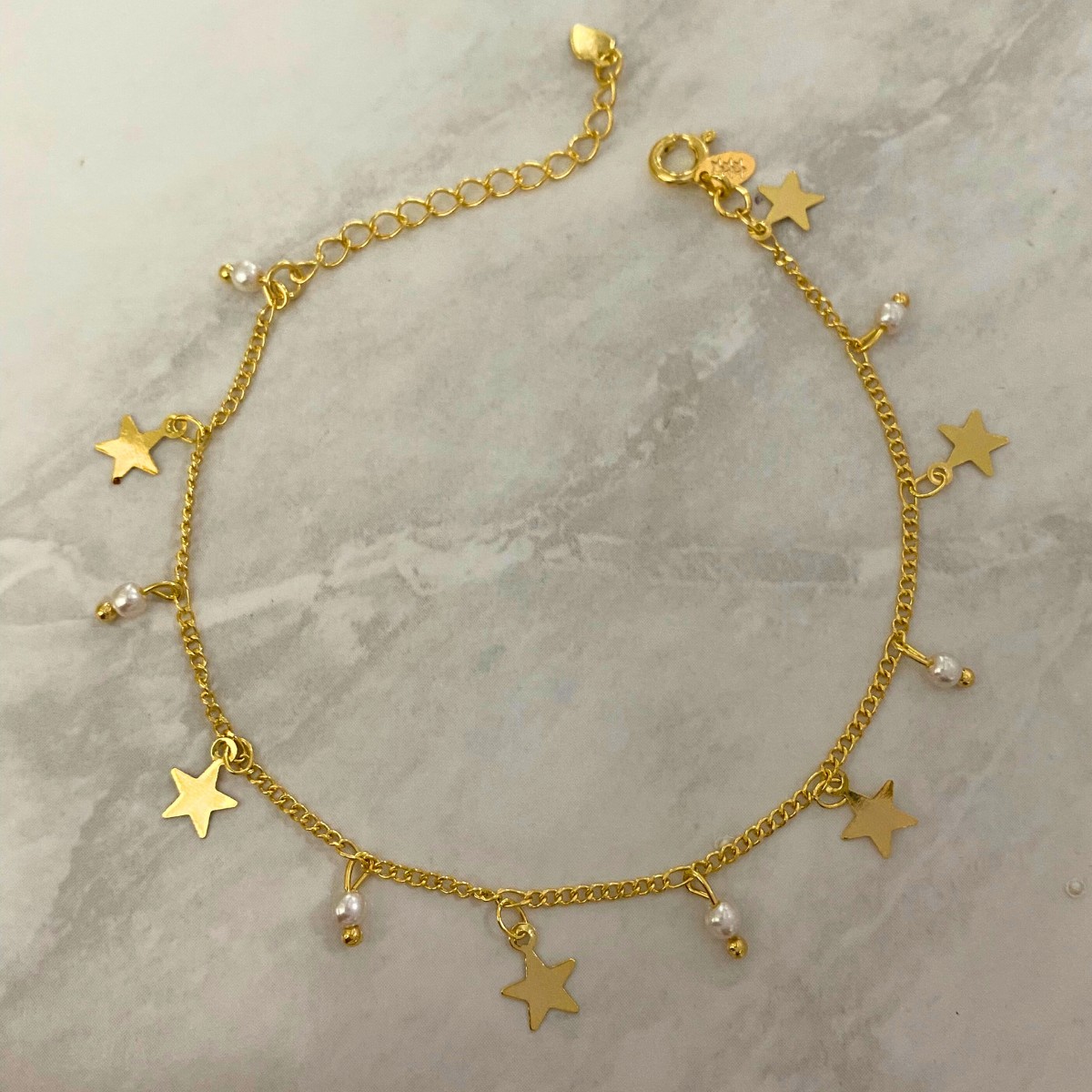PULSEIRA DE PINDURICALHO DE ESTRELA DE CHAPA E PEROLAS