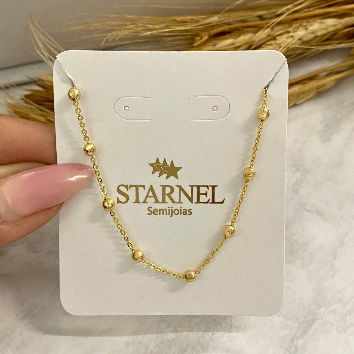 GARGANTILHA ELOS COM MINI BOLA DE 3MM